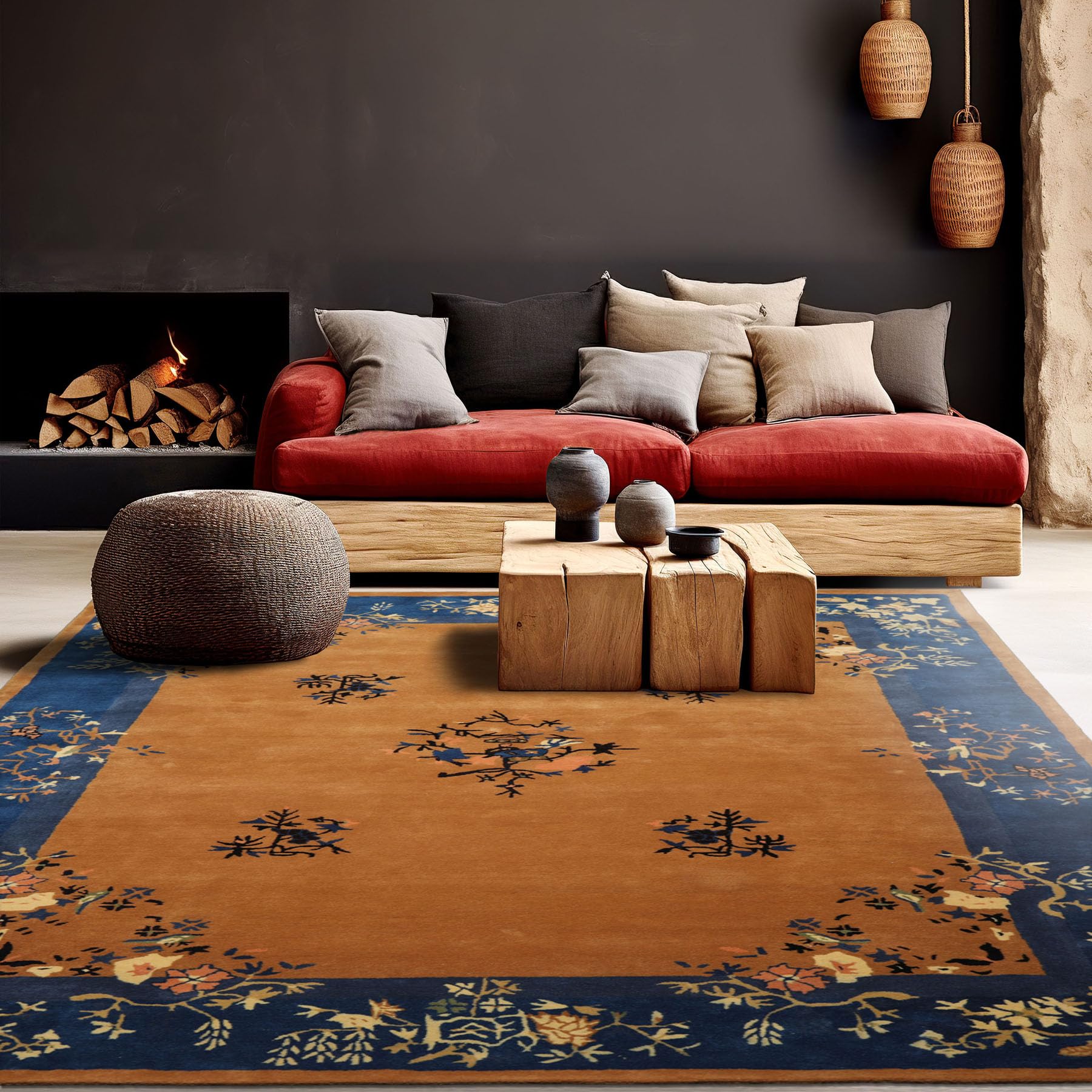 Amazon.com: 5'x8' Rectangular Hand Tufted Camel Chinese Art Deco