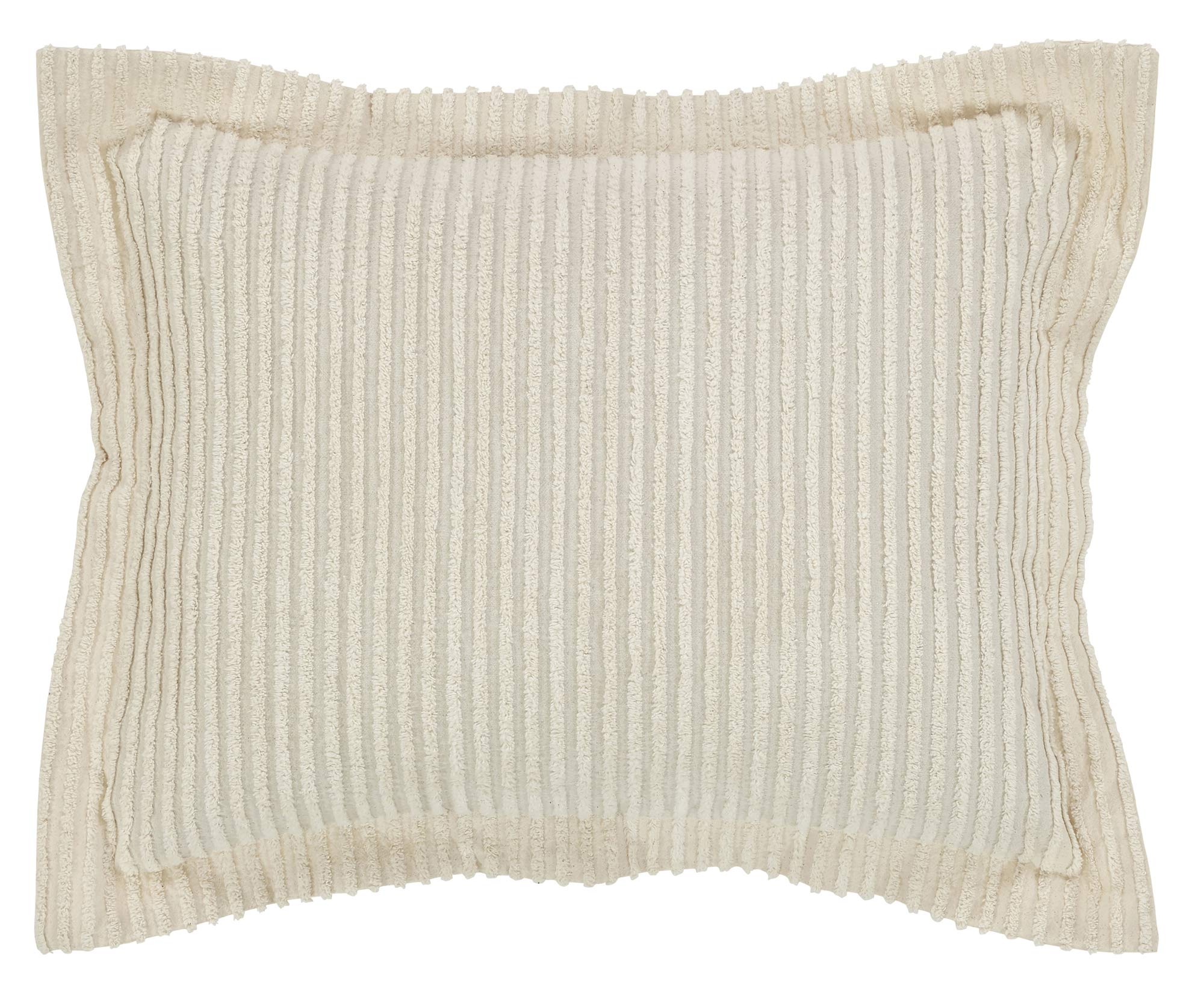Better Trends Jullian Collection is Super Soft and Light Weight in Bold Stripes Design 100% Cotton Tufted Unique Luxurious Machine Washable Tumble Dry, Standard Sham, Ivory