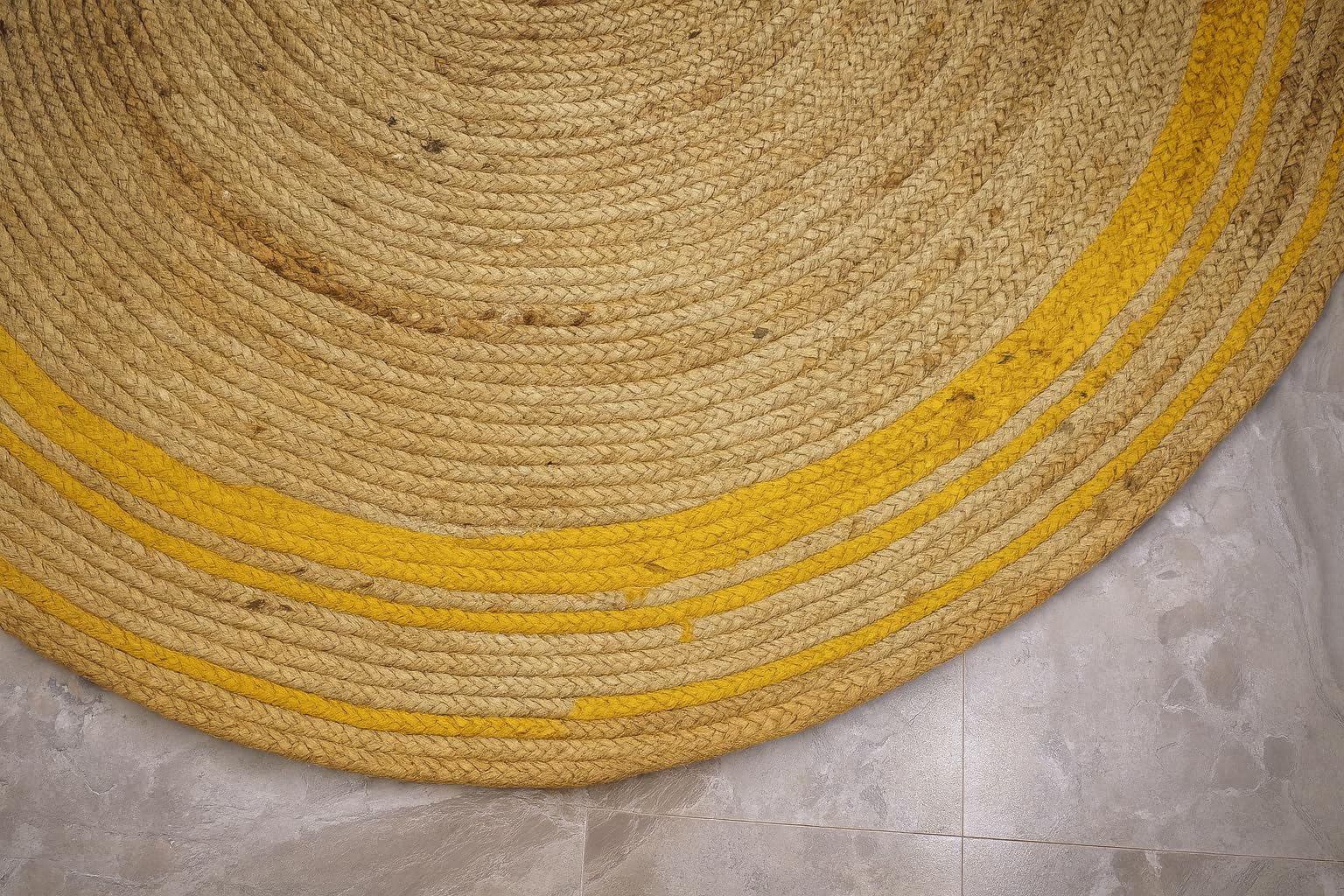 Tapis Rond en Jute tressé à la Main pour décoration d'intérieur, Beige + Jaune (180x180 cm Round)