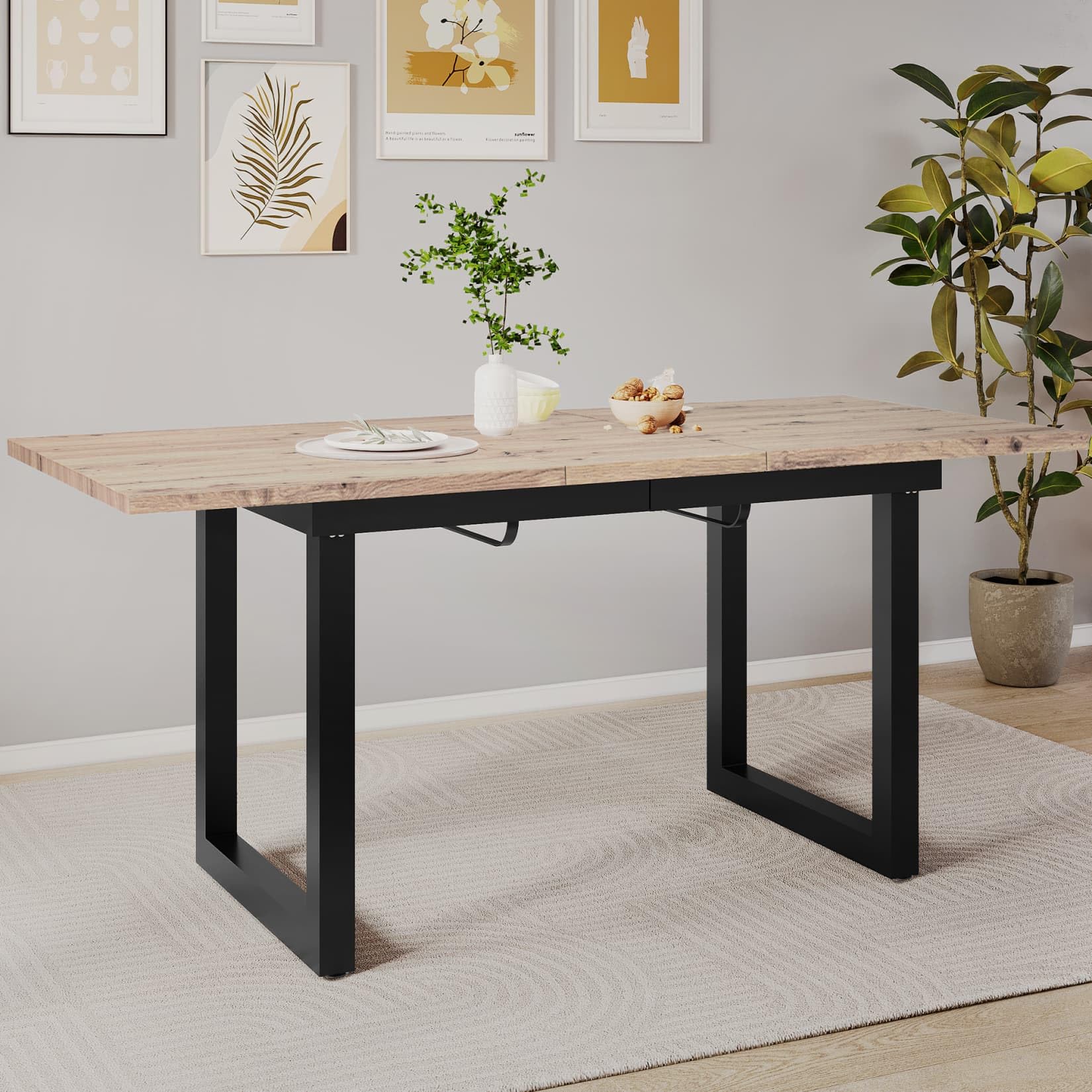 PUGSDRLY Table a Manger Extensible,Table Salle à Manger Rectangulaire Multifonctionnelle,Moderne Minimaliste,pour Bureau, Salon,L140/180*W80*H75cm (Natural)