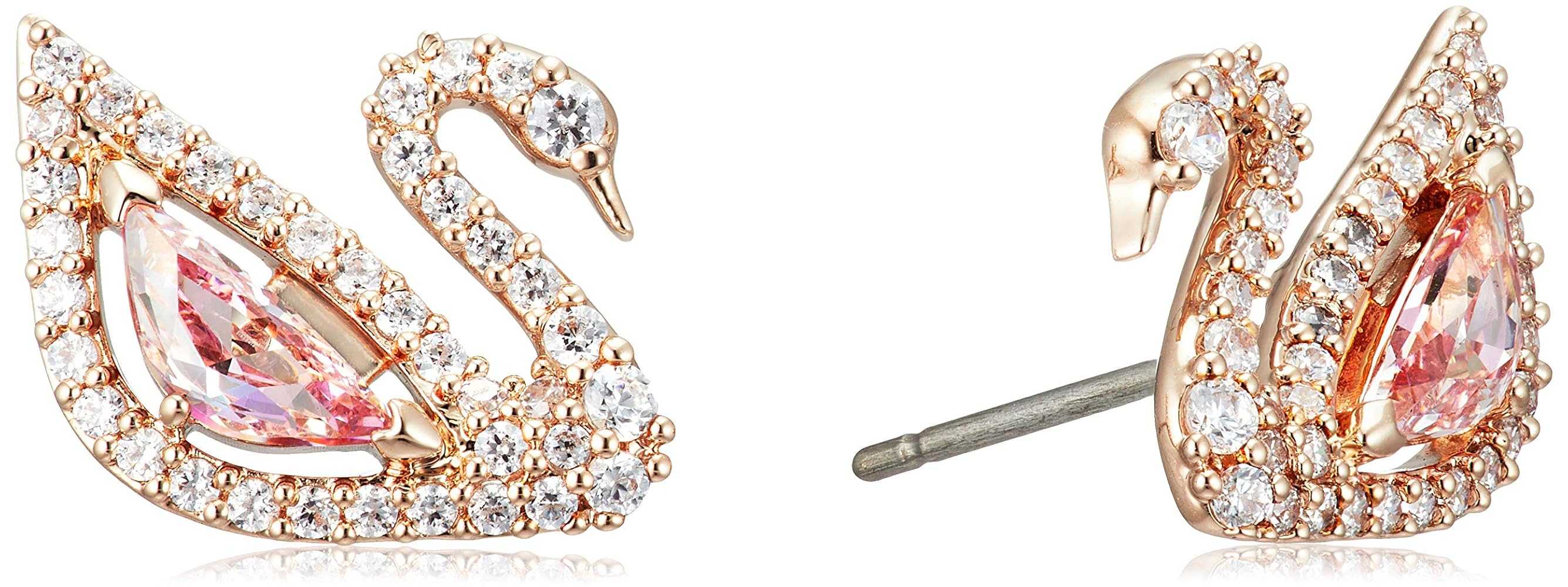 Swarovski ローズゴールドピアス Dextera スタッドピアス, ラウンドカット, ホワイト, ローズ