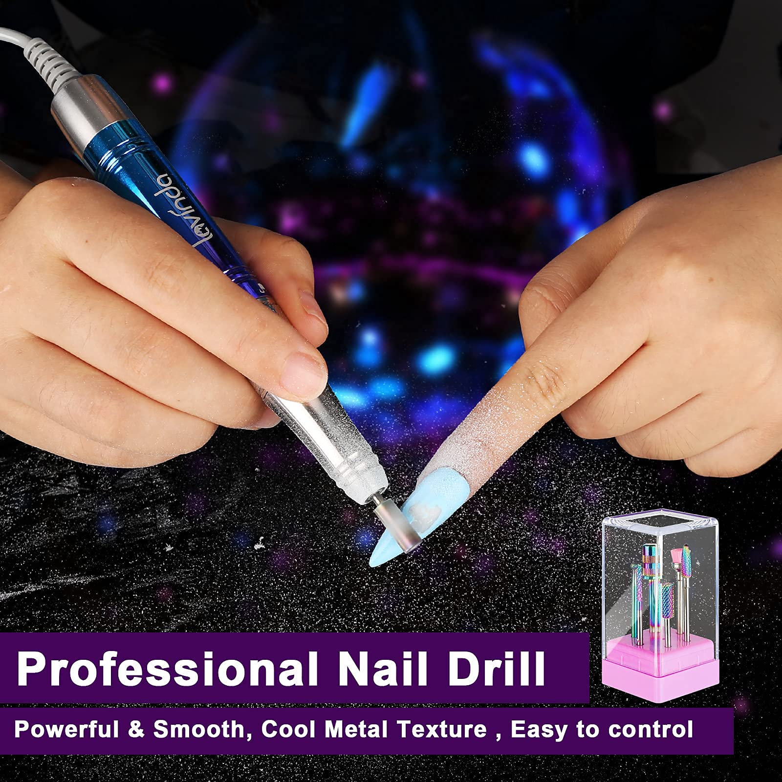 Professional Cordless Nail Drill Machine, Lavinda Rechargeable 35,000RPM Skyspace E File, Portable Electrical Nail File for Acrylic Nails with Upgrade Carbide Tungsten Drill Bits Protective Case