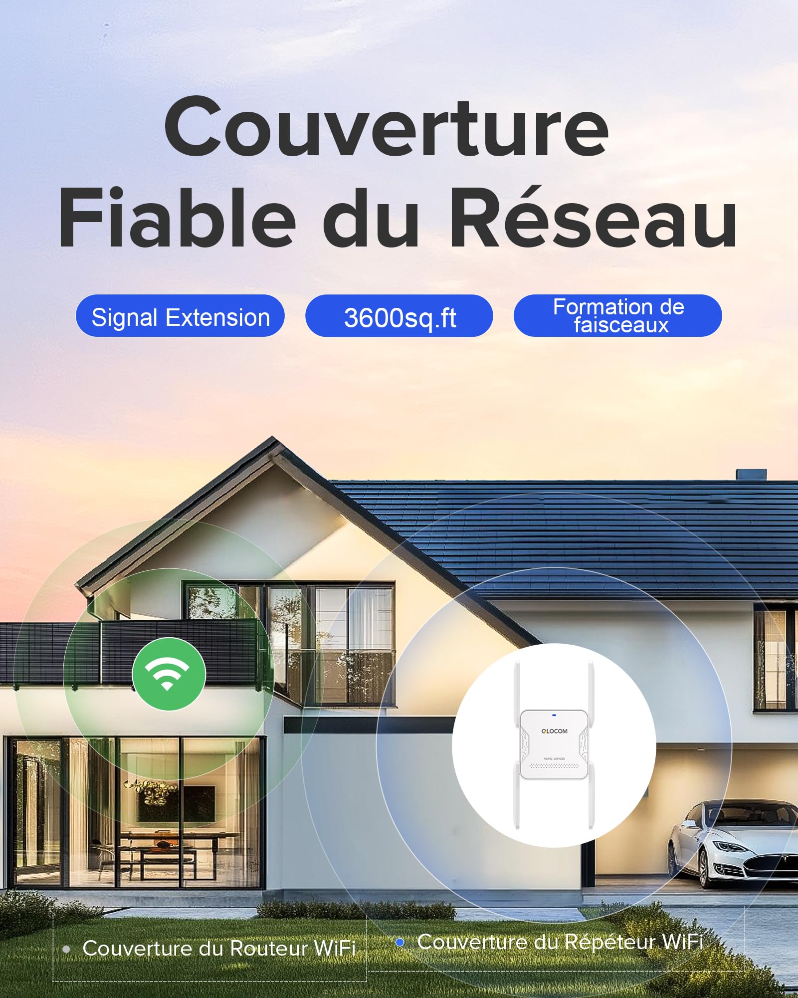 2026 Nouveau Répéteur WiFi Puissant AX1500 WiFi 6, Amplificateur WiFi sans Fil Double Bande 5GHz & 2.4GHz avec Port Ethernet, WiFi Extender Compatible avec Toutes Les Box Internet