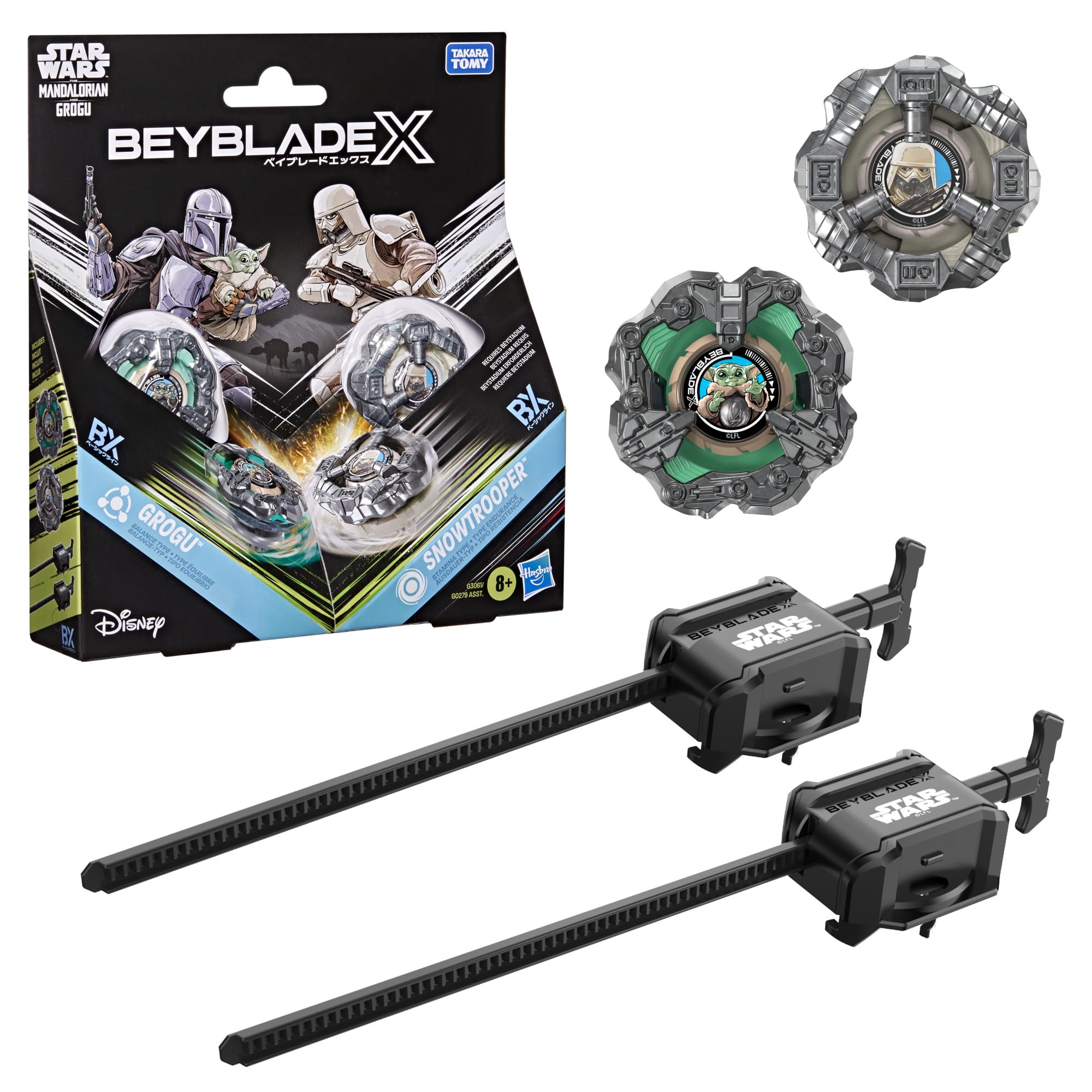 Colaboración Beyblade X y Star Wars, Grogu vs. Snowtrooper, 2 Tops de Batalla Takara Tomy, 2 lanzadores, Juguetes Star Wars, A Partir de 8 años