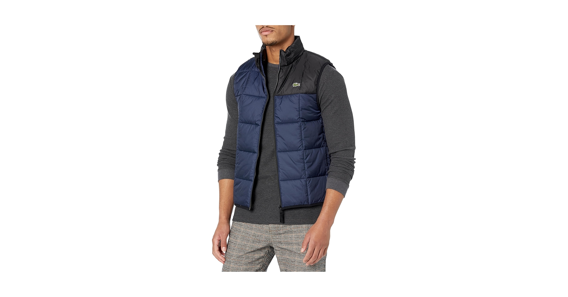 LACOSTE MENS ダウンベストUS M/L ネイビー Lacoste Men's Color Blocked Full Zip Sleeveless Vest W/Hood