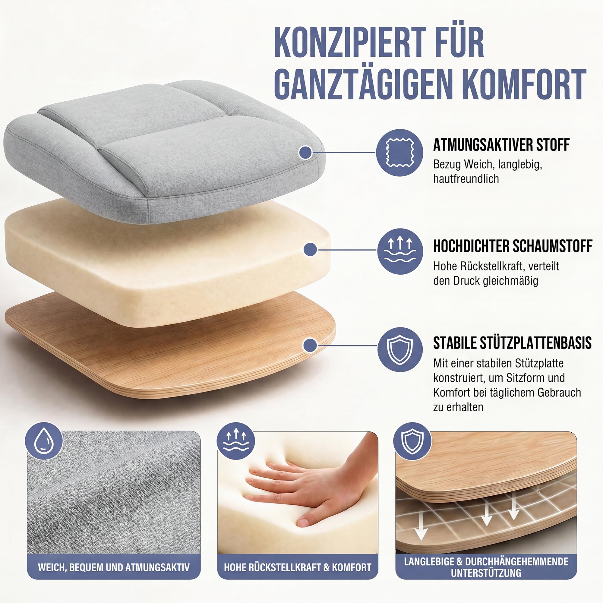 MALOL Bürostuhl Ergonomisch, Office Chair, Homeoffice Chefsessel Stuhl höhenverstellbar 105–125° Wippfunktion, Höhenverstellbarer Schreibtischstuhl mit Luft-Lendenstütze, bürostühle für Büro, Grau