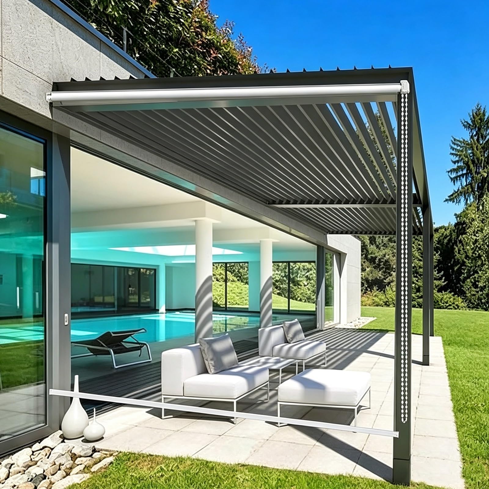 Roleta pergola zewnętrzna przezroczysta wodoodporna zasłona, plastikowa zasłona wiatrowa, izolowane termicznie rolety pyłoszczelne na taras ogrodowy balkon (100 x 240 cm)