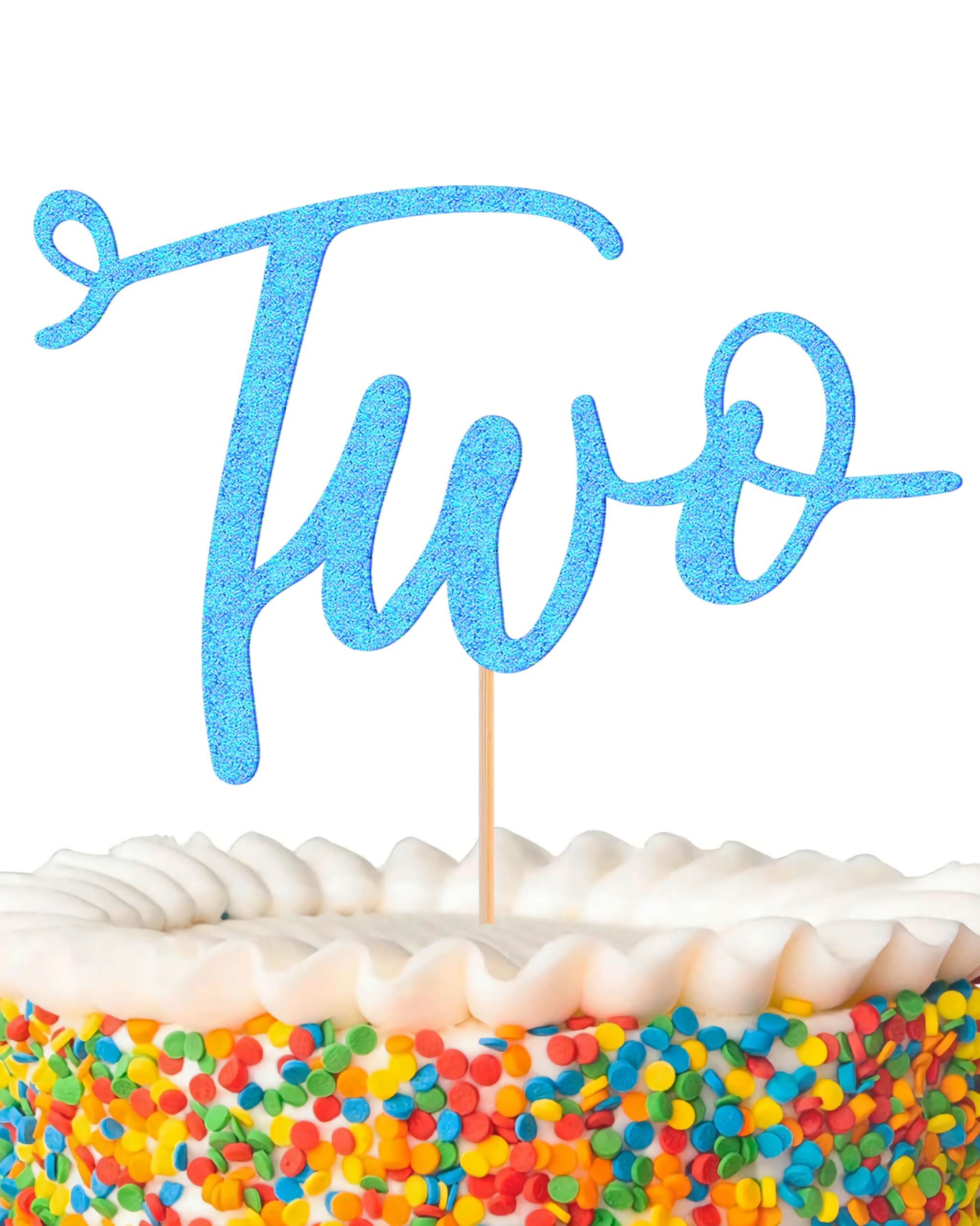 Two Cake Topper - Glitter Golden 2nd Birthday Cake Decorating Supplies, Perfect for Two Years Old Party or 2nd Anniversary