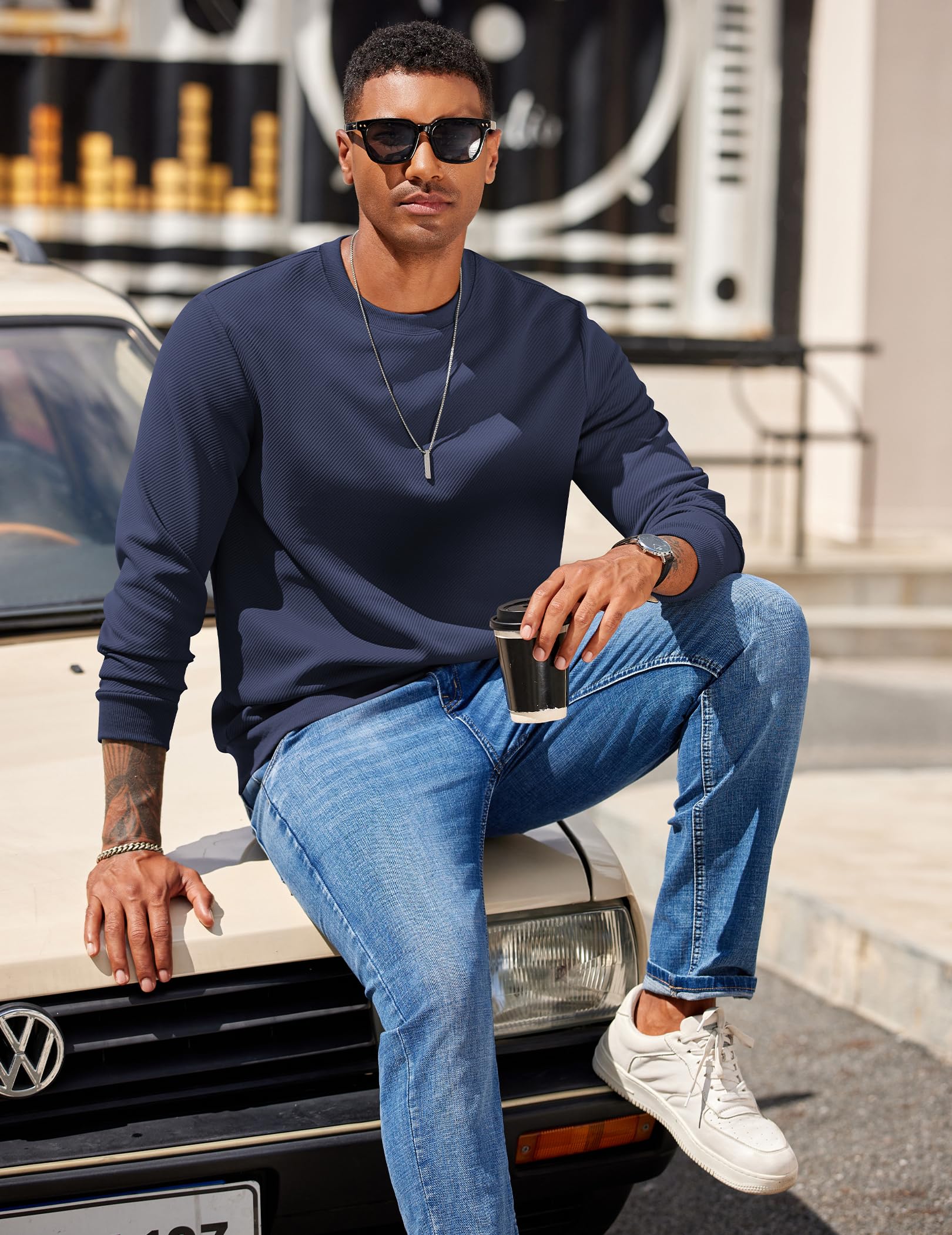 COOFANDY Hombres Sudadera con Cuello Redondo Jersey Casual Crewneck Sudadera Sin Capucha Camisa De Manga Larga Sudaderas BáSicas para Los Hombres