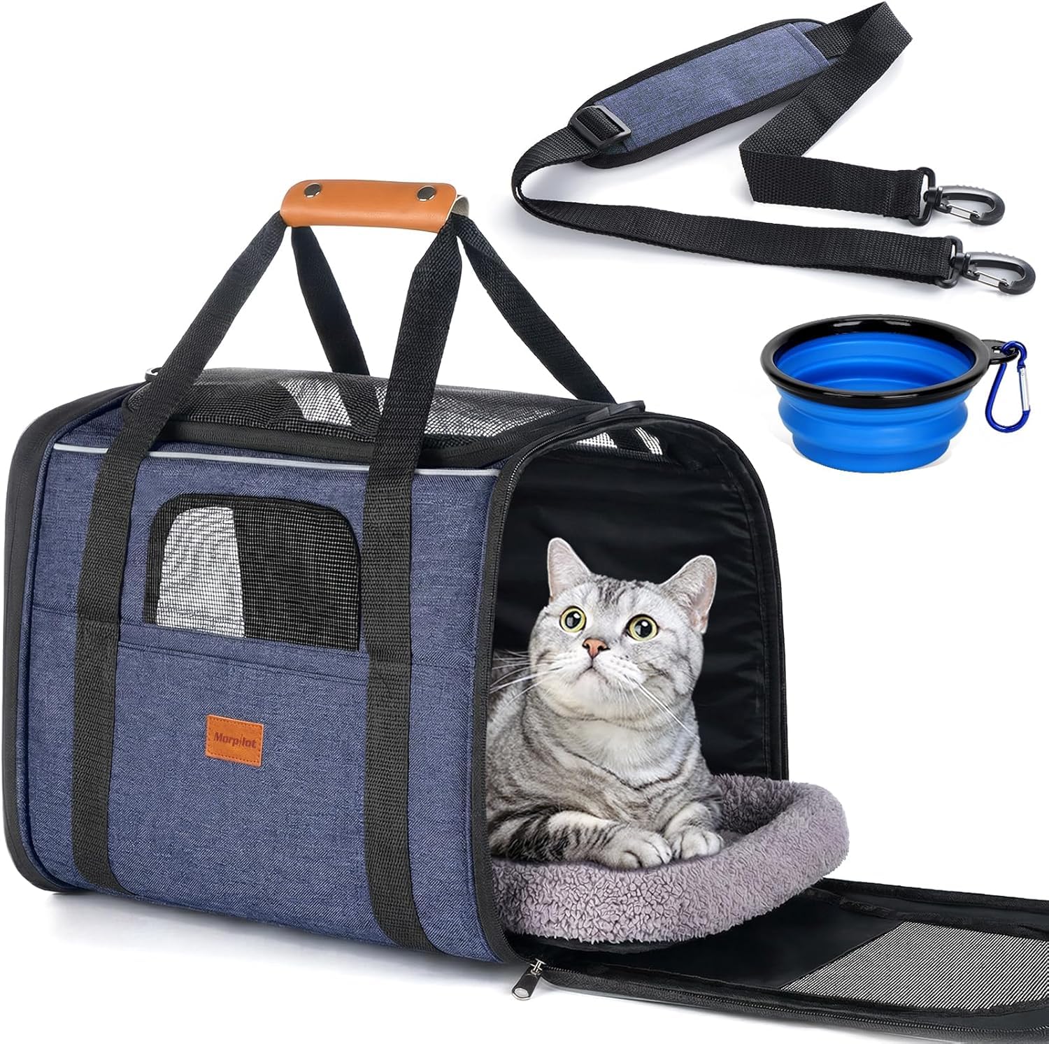 Morpilot Cat Transport Box for Large Cats and Puppies, Cat Box, Dog Bag with Safety Zips, Foldable Bowl, Transport Box for Cats and Dogs for Going to the Veterinarian