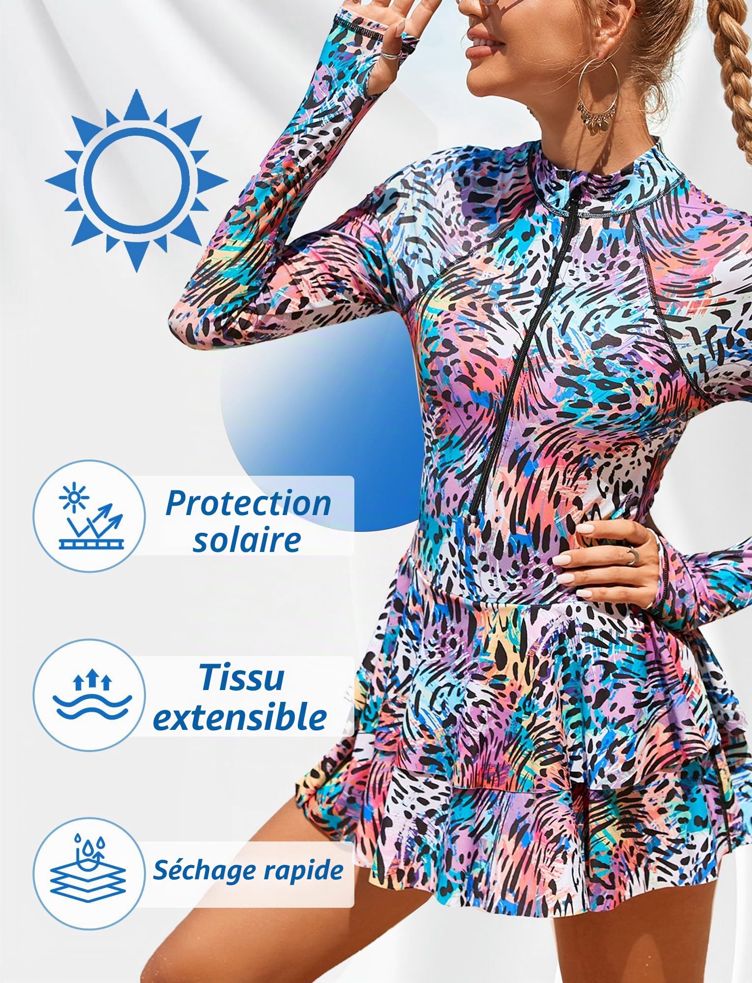Femme Maillot de Surf à Manches Longues Rashguard 1 Pièce Maillot de Bain Protection Solaire Plage S-XL