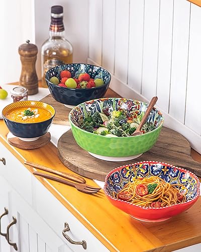 Miniatura 8 de HENXFEN LEAD Juego de 2 cuencos grandes para servir Pho ramen sopa frutas aperitivos cuencos grandes de cerámica de 48 onzas para la familia cocina