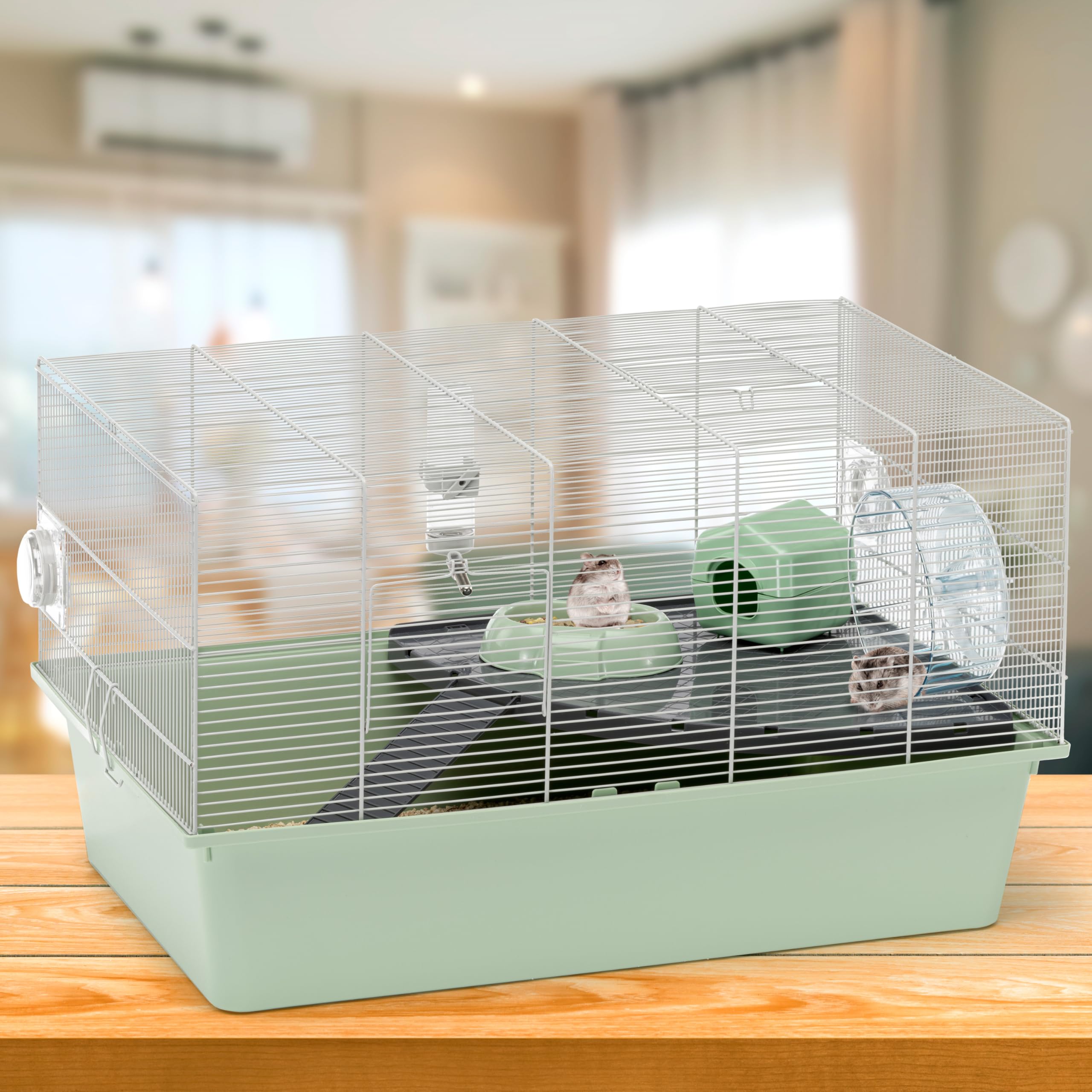Ferplast Hamsterkäfig, Mäusekäfig Milos XL, Käfig für Hamster Mäuse, Kunststoffboden Struktur aus recyceltem Eisen, Einfache Wartung, Modulares Käfigsystem, Inklusive Zubehör, 69,5 x 46 x h 41 cm