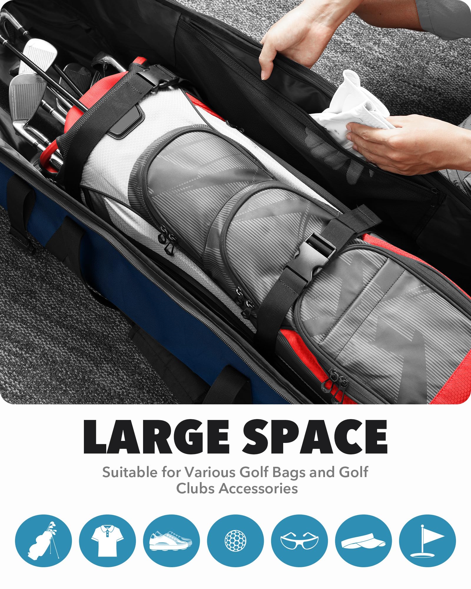 Findway Borsa Viaggio Golf con Cuscinetto Extra Rimovibile, 1680D Heavy Duty Oxford Soft-Sided Resistente All'usura e Impermeabile Custodia da Viaggio