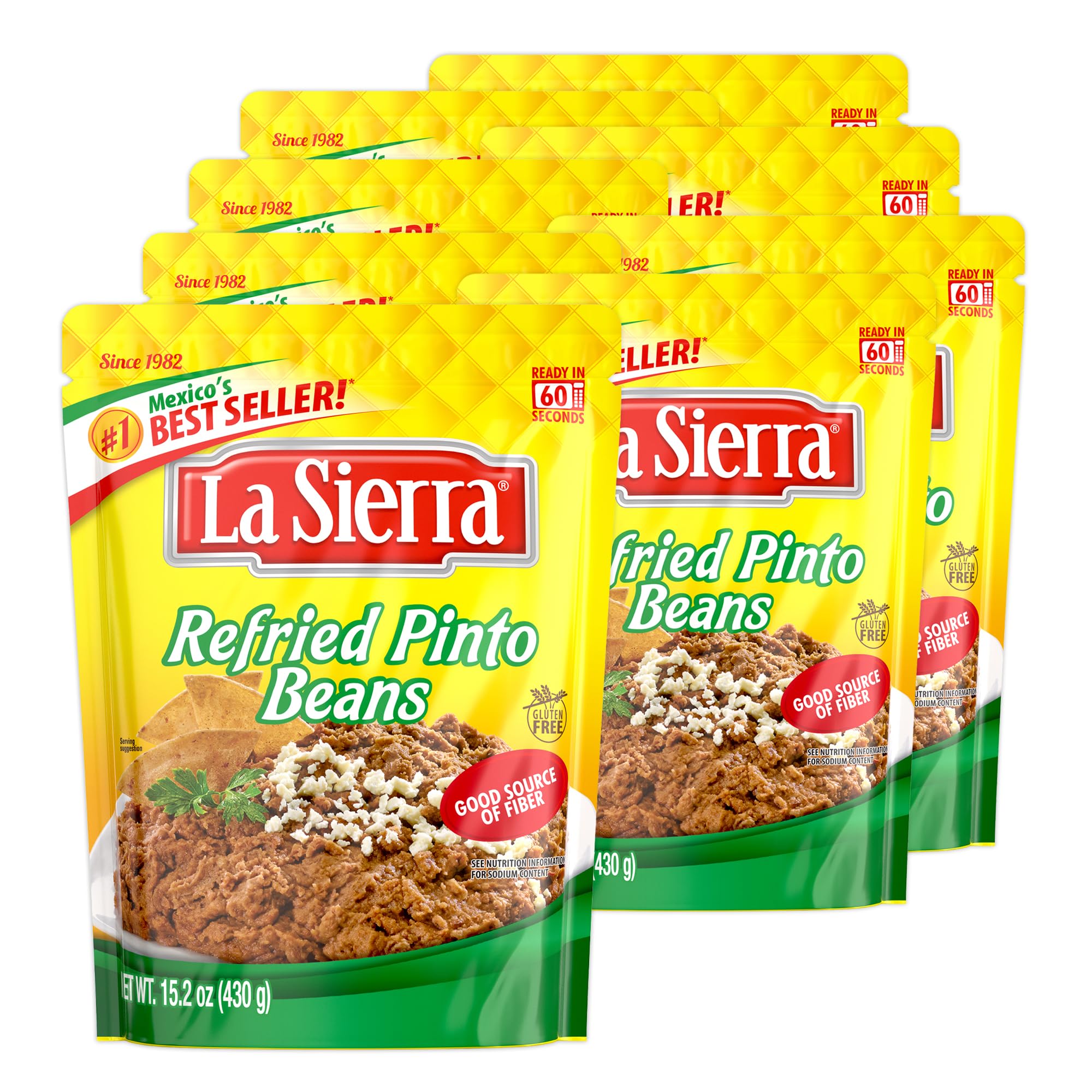 La Sierra Refried Pinto Beans, Ready-to-Eat Vegetarian Refried Beans, 15.2 oz Pouch (Pack of 8)
