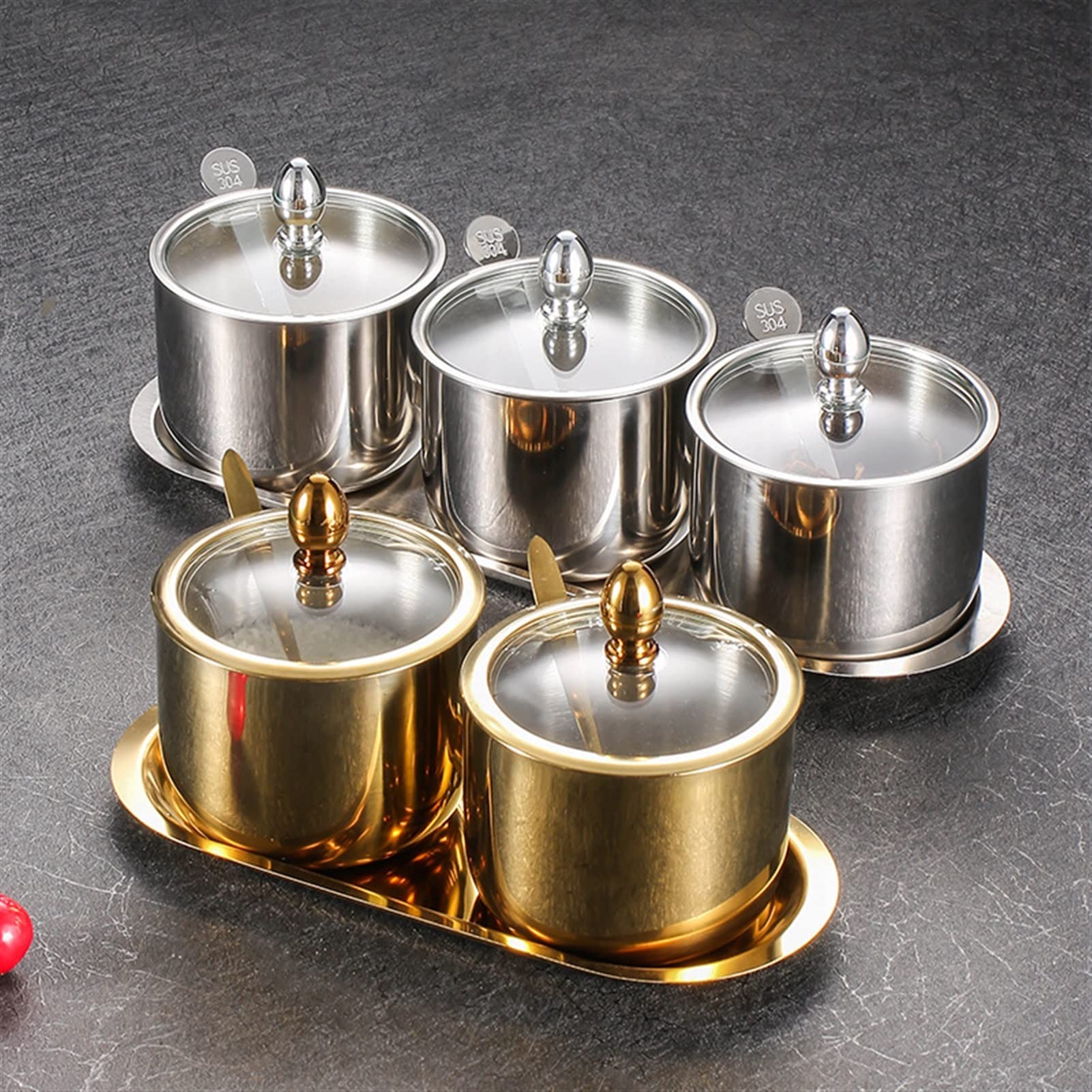 Saleros Y Pimenteros Pimentero Conjunto de recipiente de la especia de la olla con la tapa de vidrio sal de sal, organización de la organización, conjunto de contenedor de cocina Ideal Para Sal Y Pimi