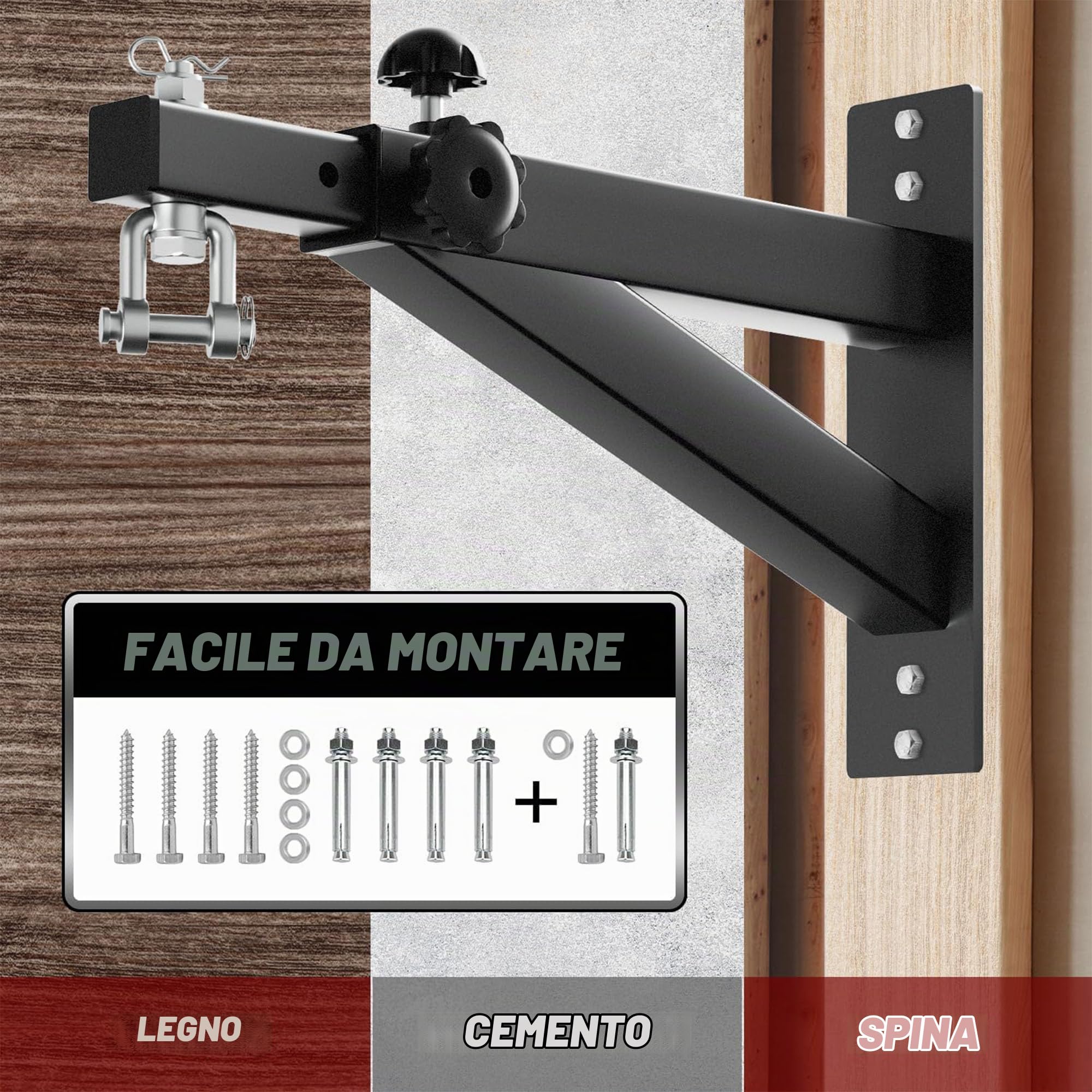 Yes4All Gancio per sacco pesante, supporto da parete regolabile per sacco da boxe, staffa resistente per sacco da boxe, sacco da kickboxing, Muay Thai