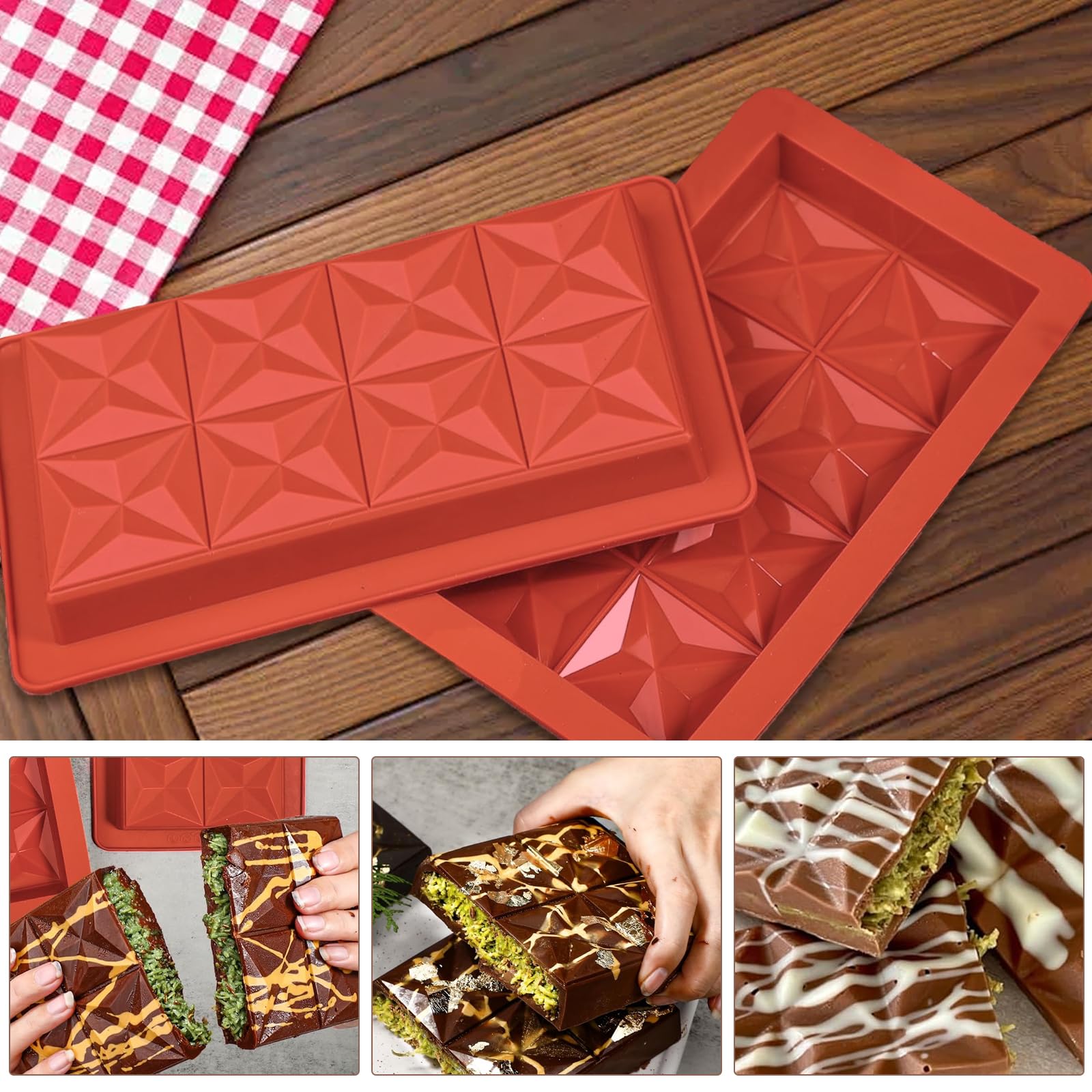 2 Pcs Deep Chocolate Bar Moulds Silicone, Non-Stick Chocolate Mould, 2-in-1 Chocolate Mould, Rectangular Chocolate Mold, Reusable DIY Chocolate Bar Mould For Chocolates Cakes