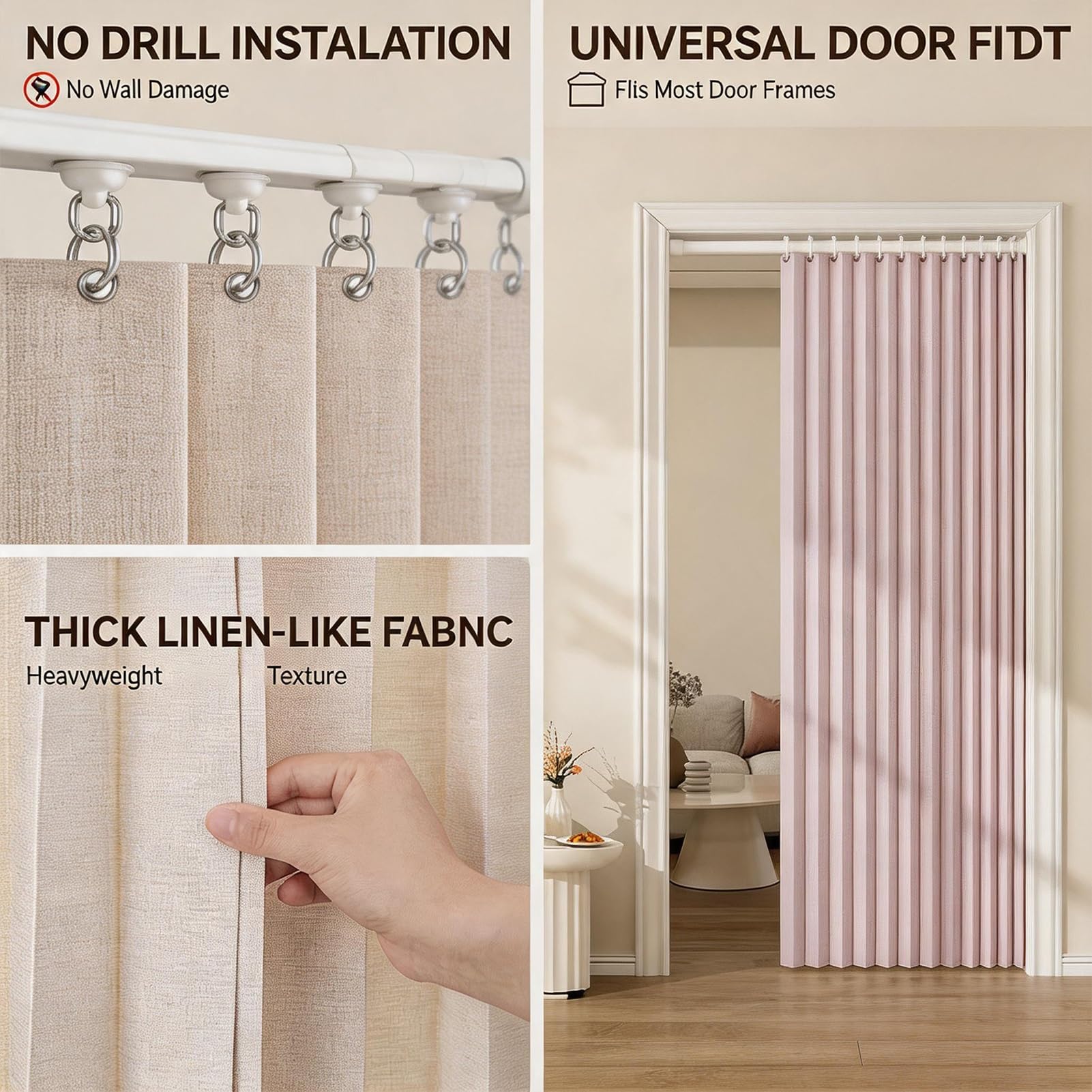 Separador magnético para puertas, cortina opaca sin taladro, para grandes espacios, ideal para sala de estar, dormitorio, baño y más