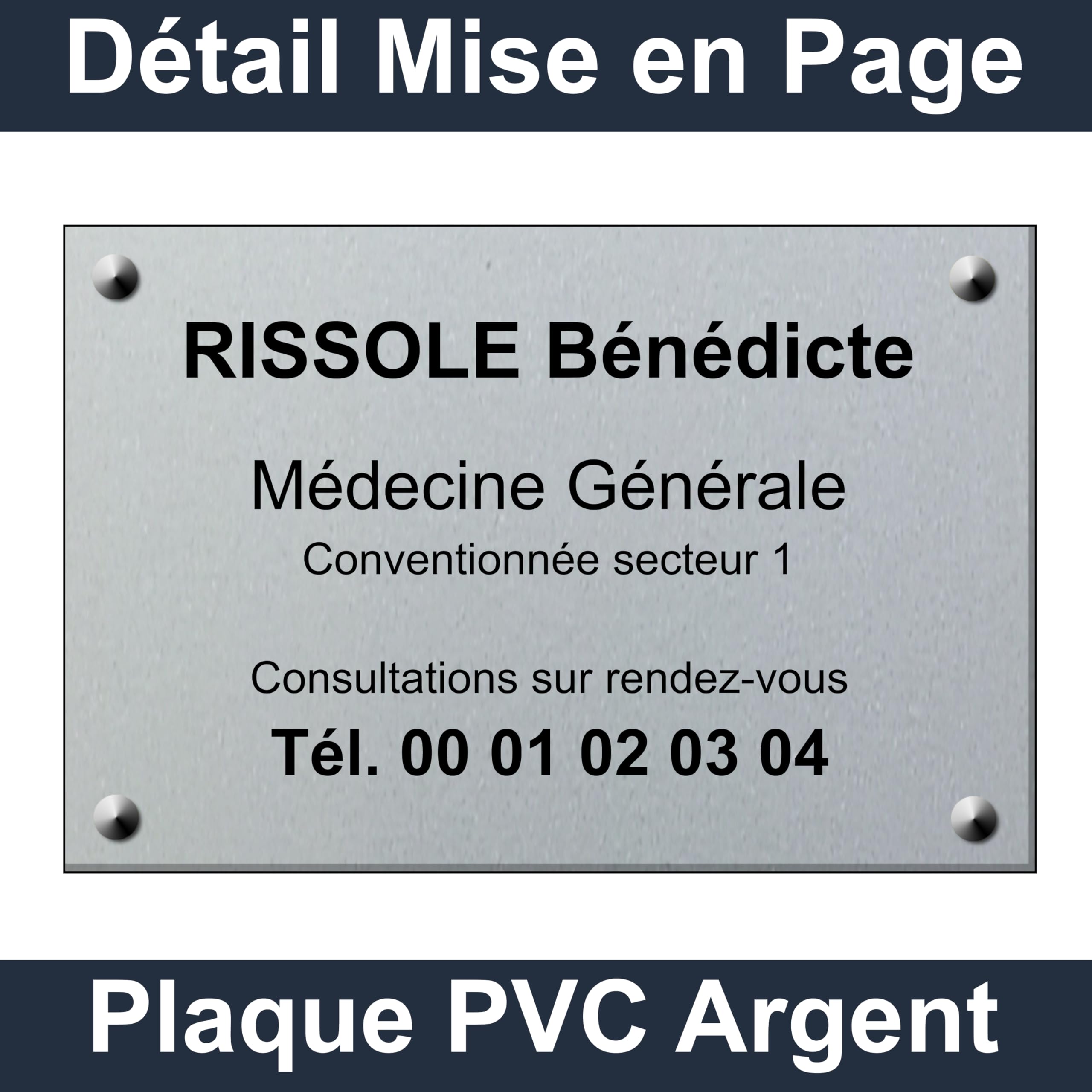 Plaque Professionnelle Personnalisable PVC 30x20 cm - Épaisseur 3 mm - Cabinet Médical, Professions Libérales - Gravure Laser - Résistante Extérieur Intérieur - Vis et Cache-Vis Inclus (Argent)