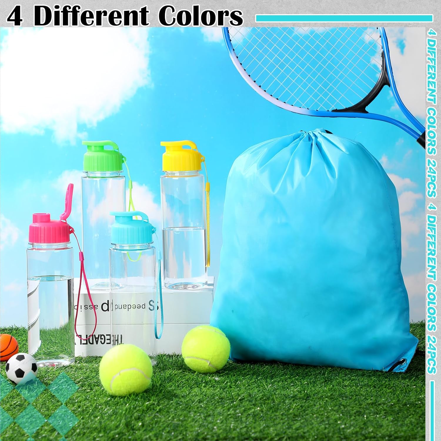 40 Pcs 17 oz Plastic Water Bottles Bulk and Drawstring Backpack Set Reusable Flip Top Leakproof Water Bottles with Handle for Adults Sports Gym Travel Party Outdoor(Stylish)