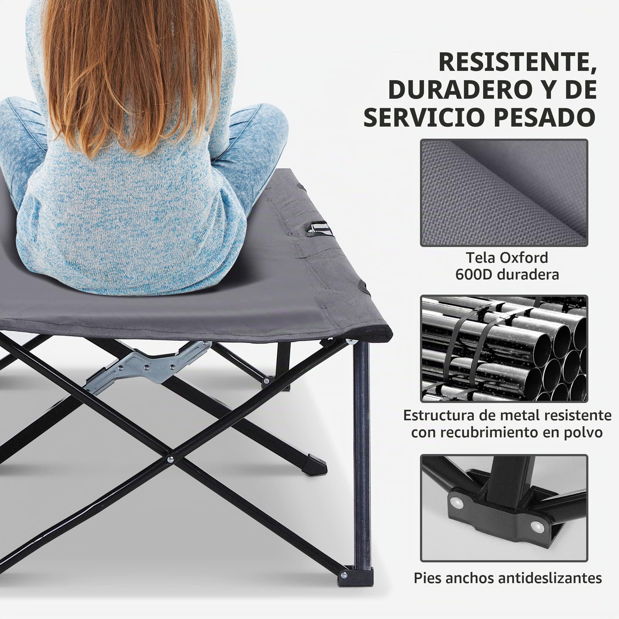 Outsunny Cama doble para acampar, cama de camping, cama plegable para exteriores, patio, cama de dormir súper ligera con bolsa de transporte (gris)