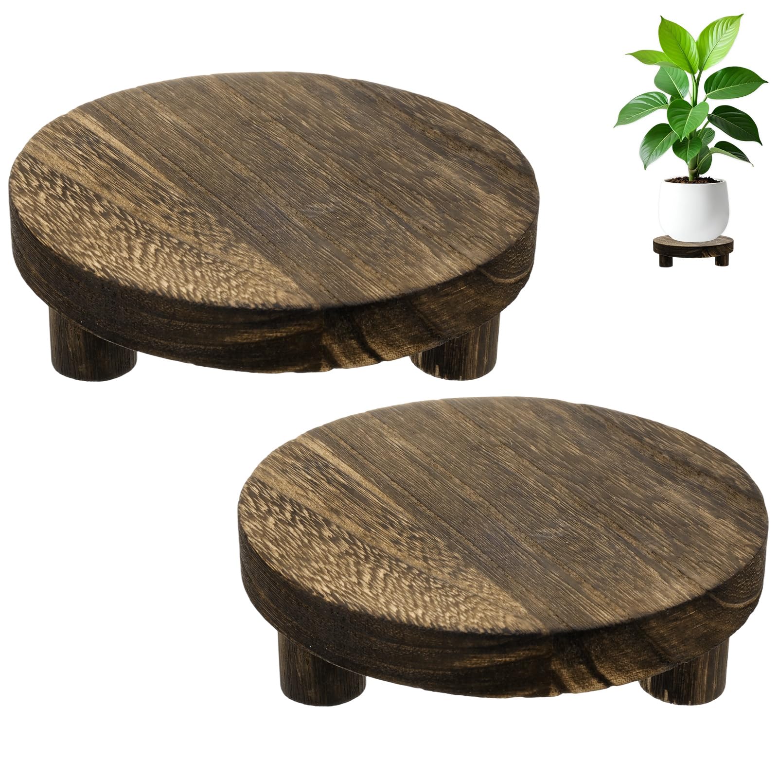 M METERXITY 2-Pack Plant Risers for Inside Pots, 15.2 Cm/5.98 Inch Round Wooden Tray for Kitchen/Bathroom/Farmhouse/Decor/Soap/Dish/Perfume, Pots Stand [Heavy-Fired Color]
