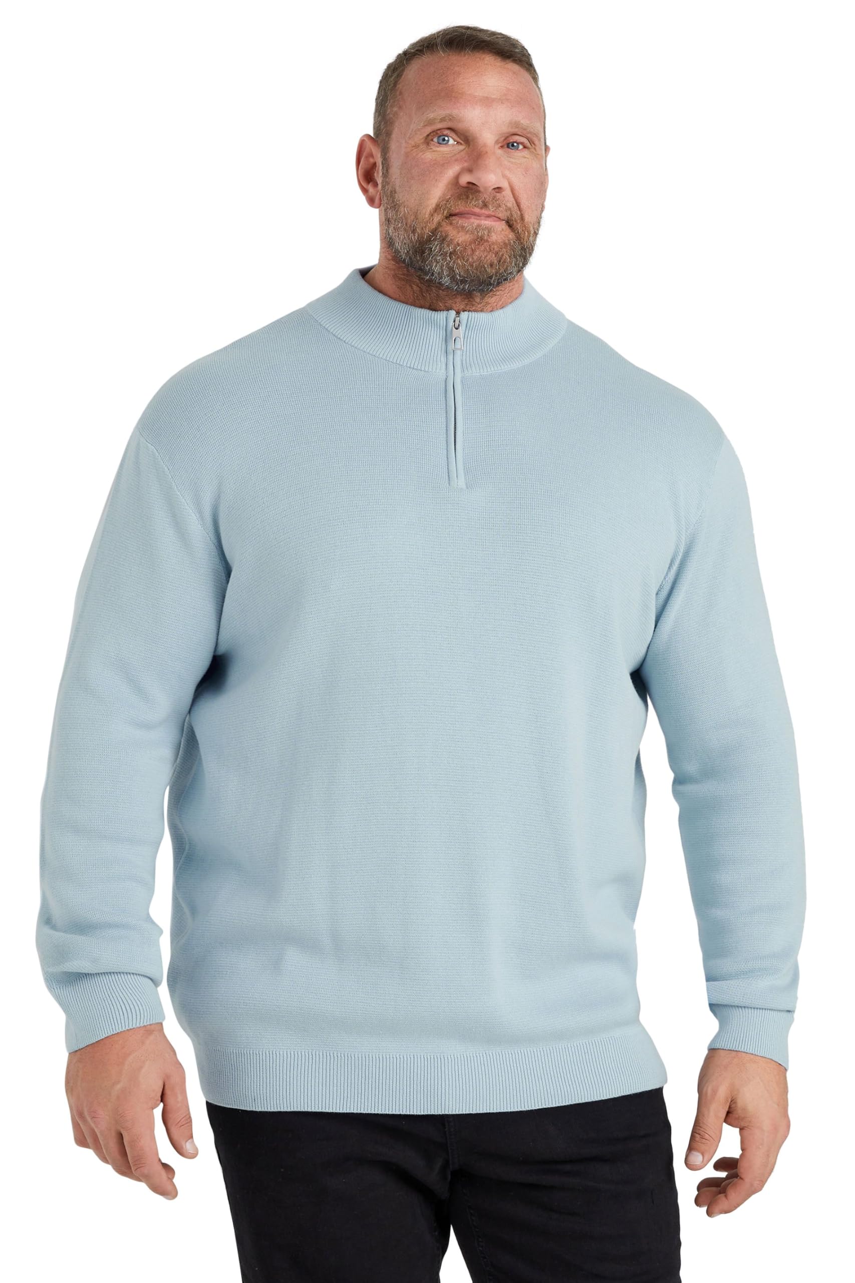 Badrhino Men's Light Blue Big & Tall Milano Quarter Zip Jumper - Plus Size Curve