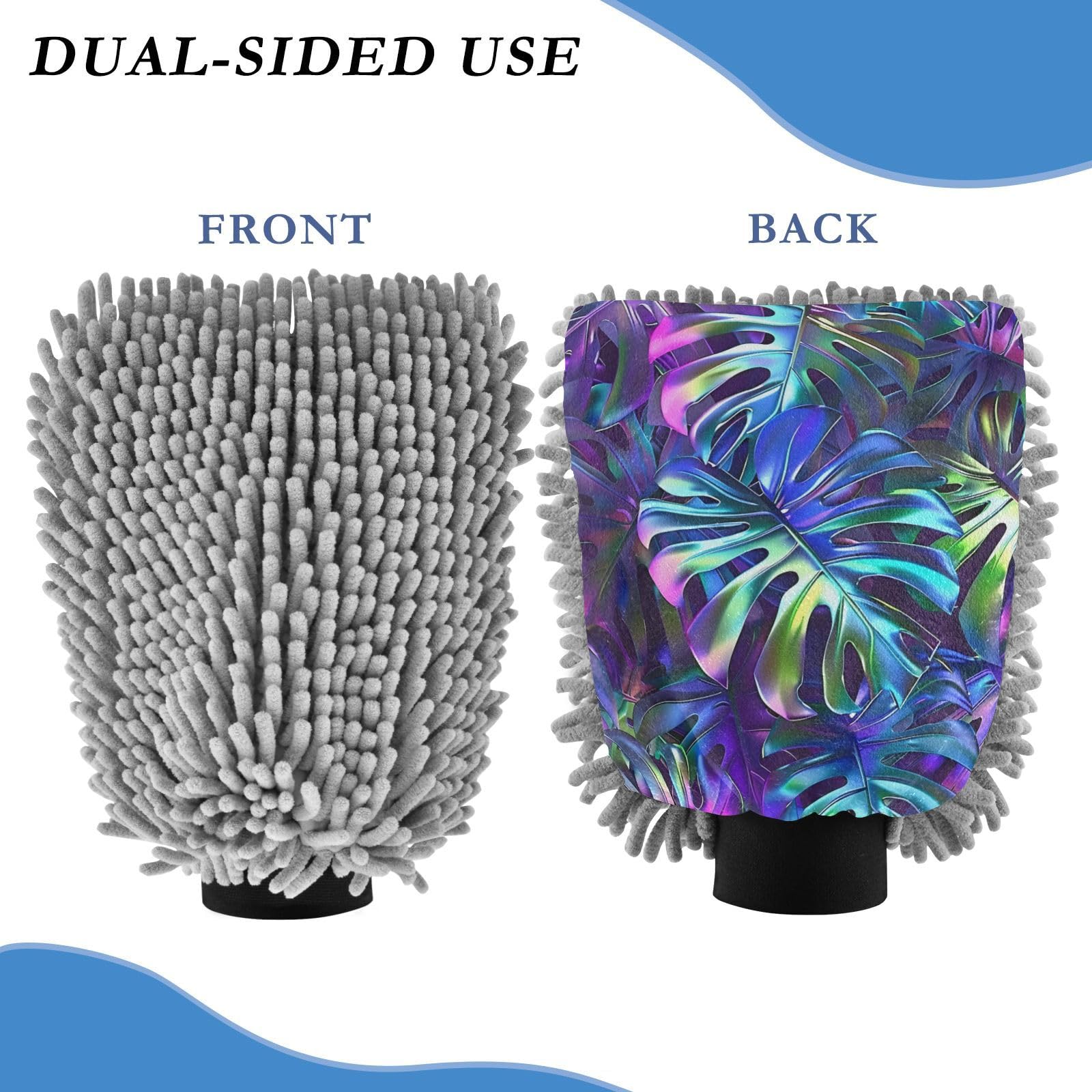 IOACIY Absorbent Microfiber Car Wash Drying Mitts, 2 Pack, Scratch-Free & Lint-Free, Rich Foam, Highly Absorbent, Double Sided, Wash Mitt Perfect for Car Washing, L, Leaf (6)