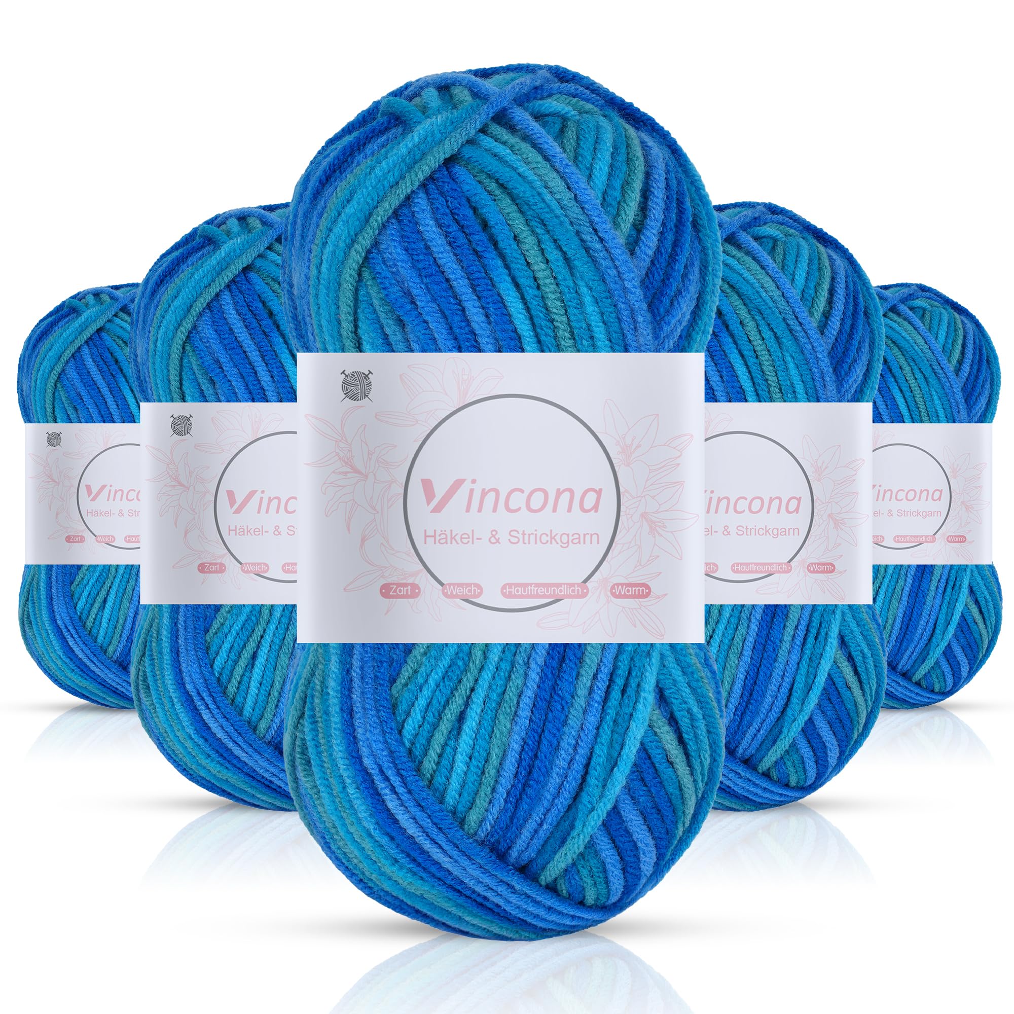 Vincona Häkelgarn，5x50 g Wolle zum Häkeln，Bunt Farbverlauf Acrylgarn zum Häkeln，Wolle zum Häkeln und Stricken, Handstrickgarnsets Geeignet zum Stricken von Puppen, Pullovern, Schals, Mützen
