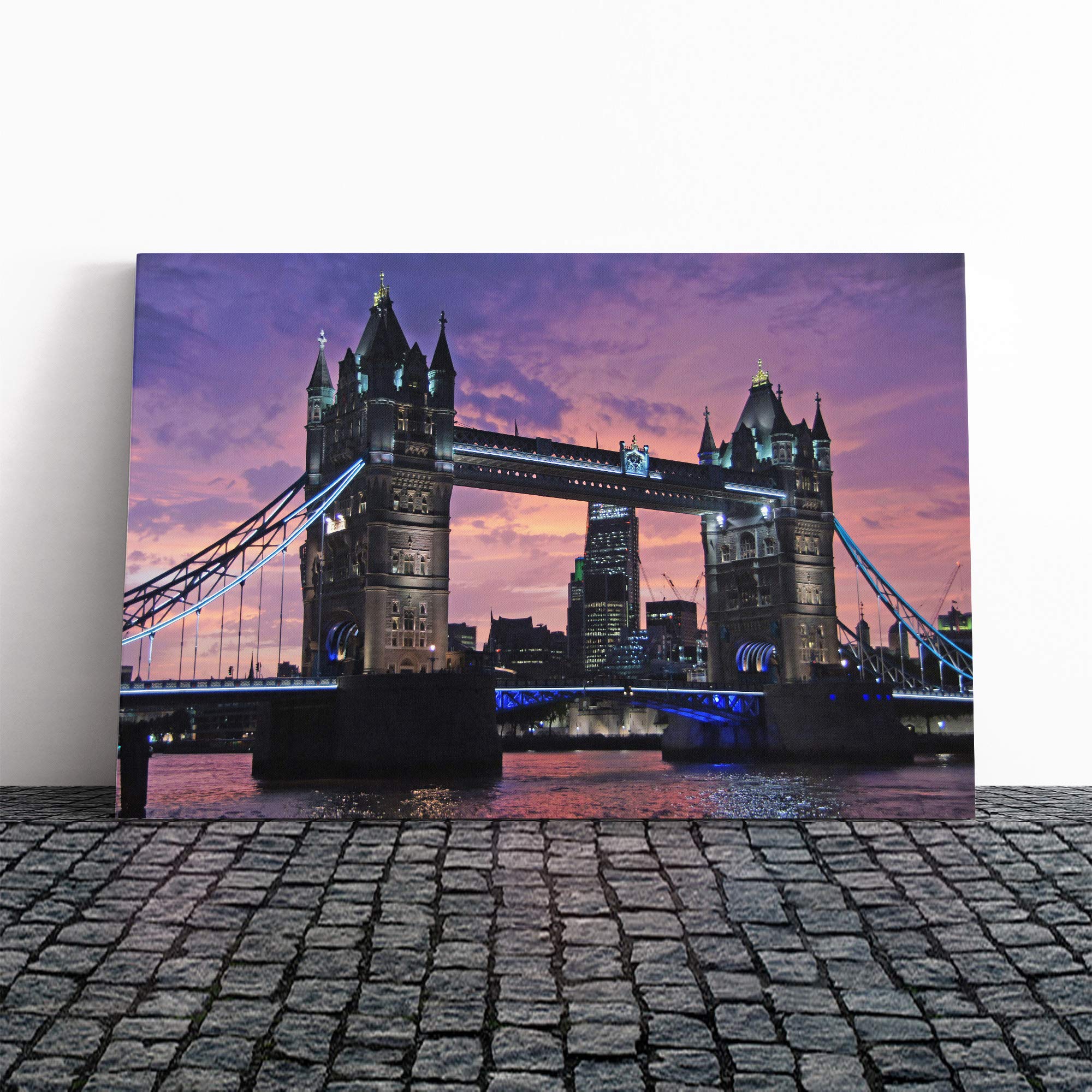 London City Tower Bridge (1) Canvas Print | Gallery Wrapped 30mm Frame Wall Art | 20x14 inches | Ready to Hang | Modern Cityscape Picture | Living Room Bedroom Lounge Office