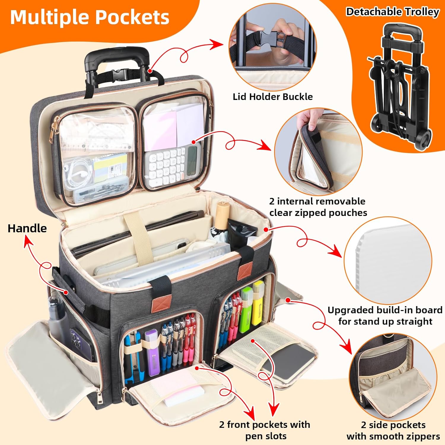 Rolling Teacher Tote Bag with Detachable Trolley, Jamaica Ubuy