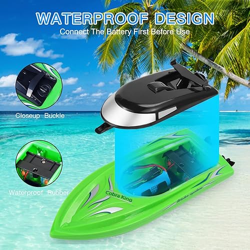 Miniatura 4 de Lumiparty Paquete de 2 barcos de control remoto para niños y adultos, barco de control remoto de alta velocidad de 6.2miH 2.4G, barcos de control