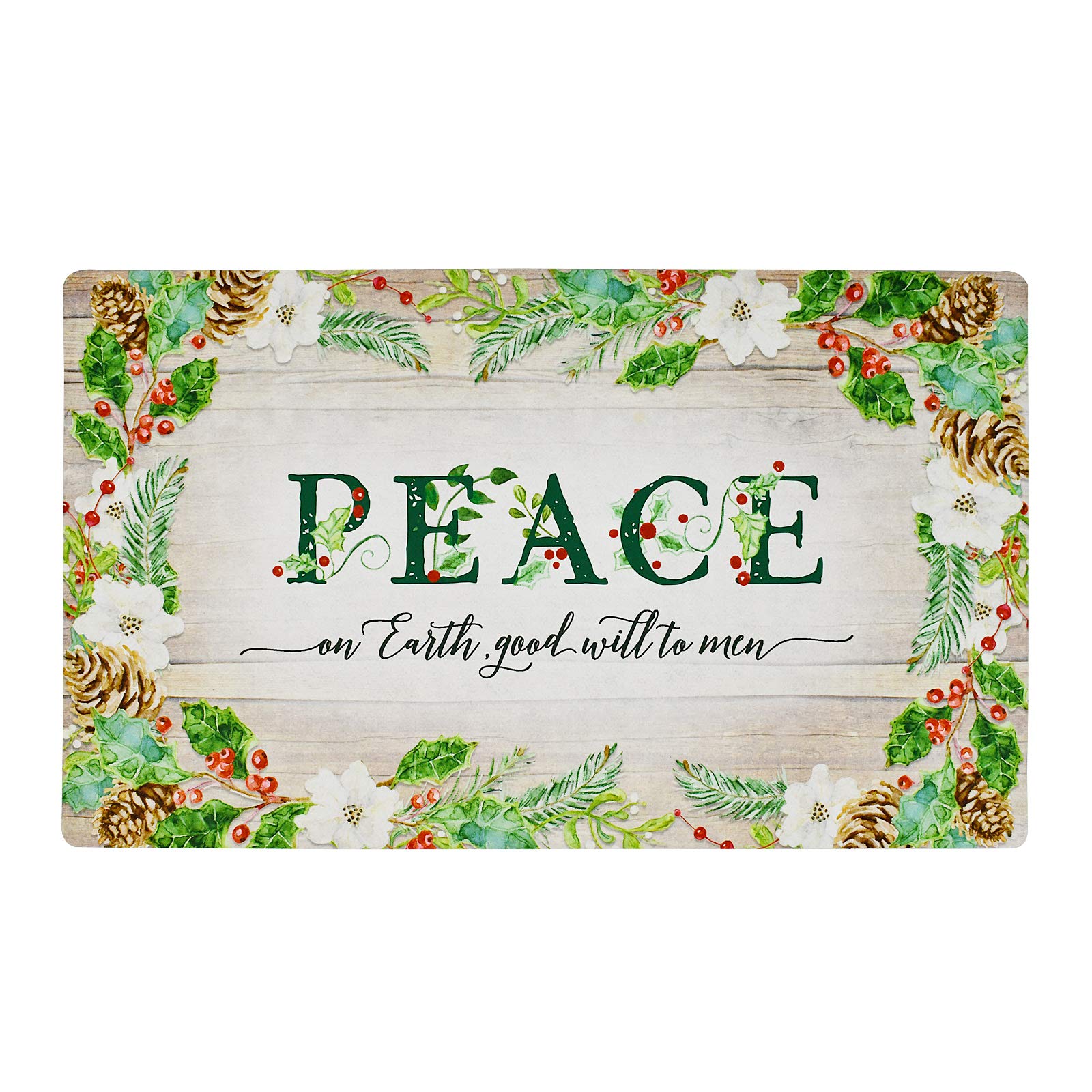 E-view Christmas Mat Decorative Holiday Rugs Indoor Outdoor Rubber Back Front Door Welcome Mats Winter Doormats for Porch Entrance Entryway (Peace)