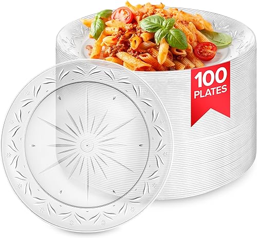 Stock Your Home 100 platos de plástico transparente de 10 pulgadas, platos de cena de alta calidad, platos desechables de plástico duro resistente,
