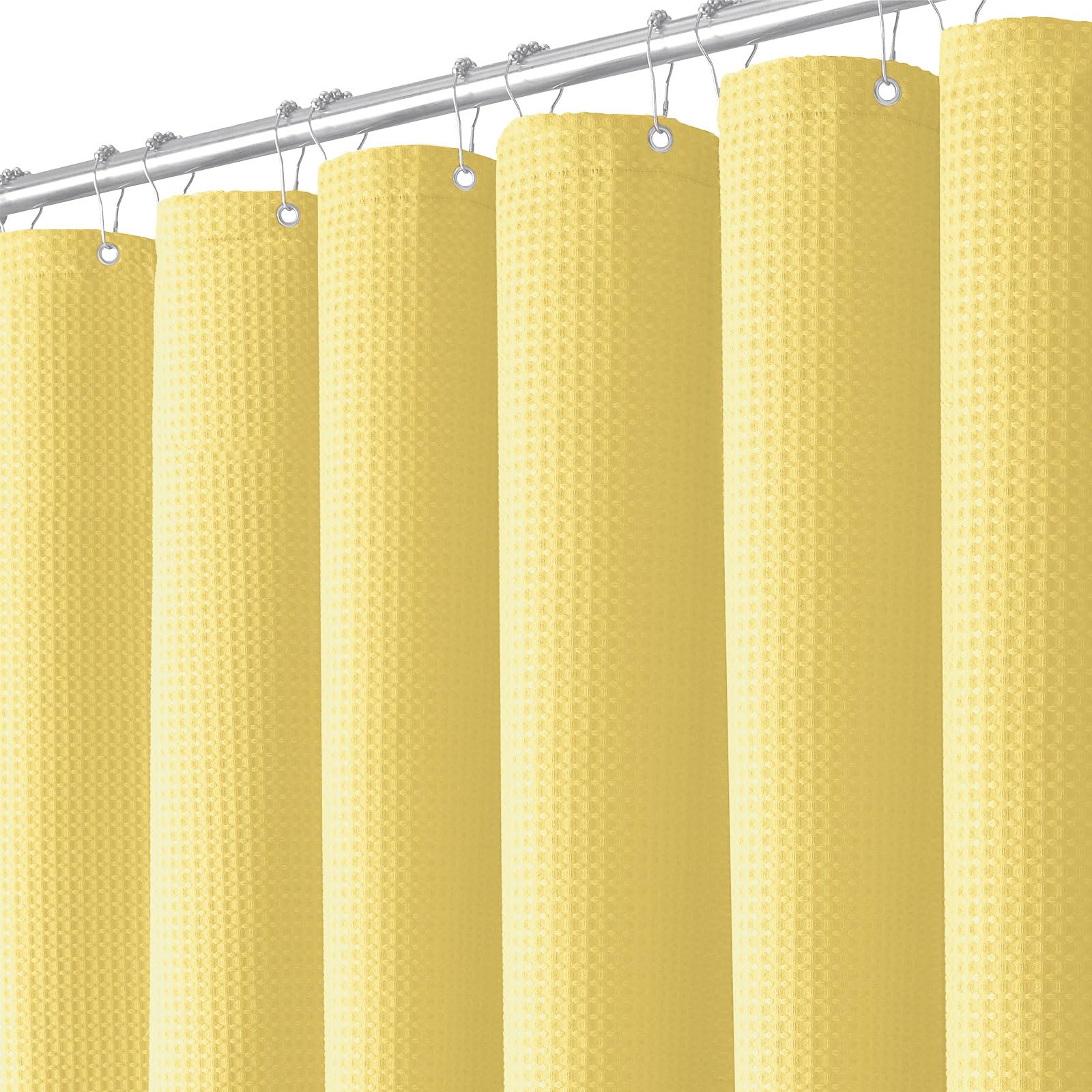 BTTN Yellow Waffle Shower Curtain, Weighted Mould Proof Resistant Fabric Wet room Shower Curtains, Heavy Duty Waterproof Washable Thick Cloth Shower Curtain Set with 12 Plastic Hooks(182 x 182cm Drop) — image 1