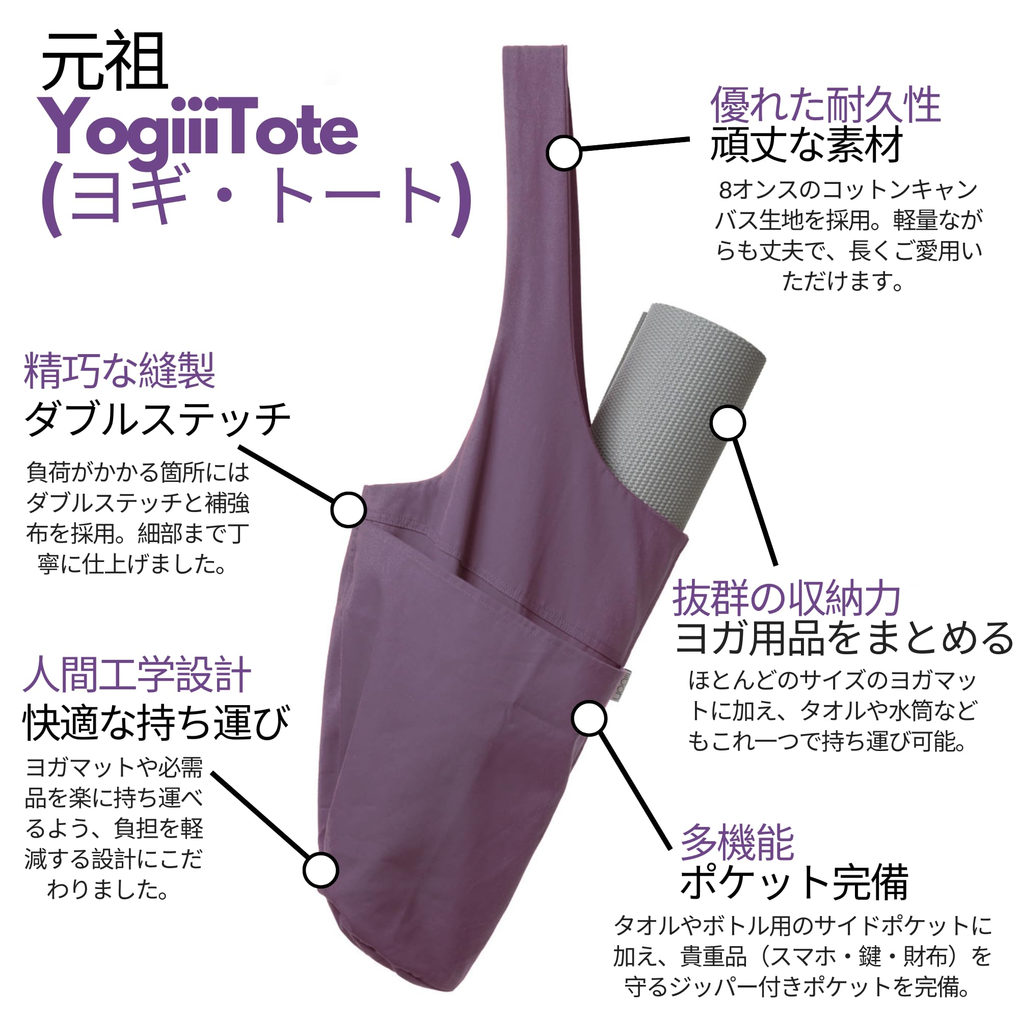 Yogiii - Bolsa para Esterilla de Yoga, la Bolsa Original YogiiTote | Bolsa para Esterilla de Yoga con Bolsillo Lateral grande y Bolsillo con Cremallera | Se Adapta a la mayoría de tamaños de