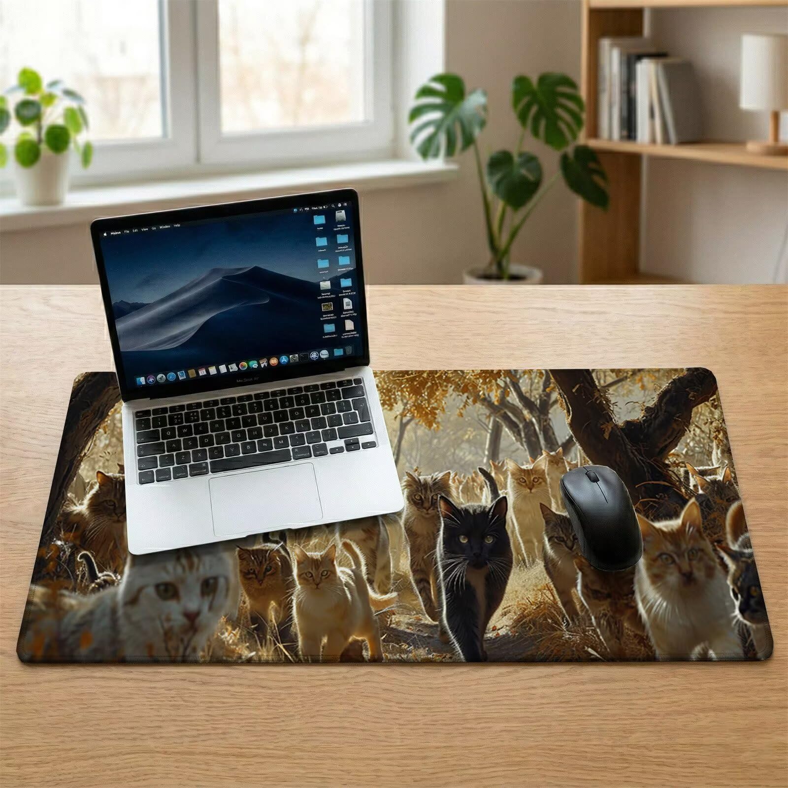 Alfombrilla Ratón XXL 1200 x 600 x 3 mm, Alfombrilla Escritorio, Bosque Grande Protector de Mesa con Base de Goma Antideslizante y Bordes Cosidos, Impermeable, para Oficina, PC, Gaming (Gato) L-x6804