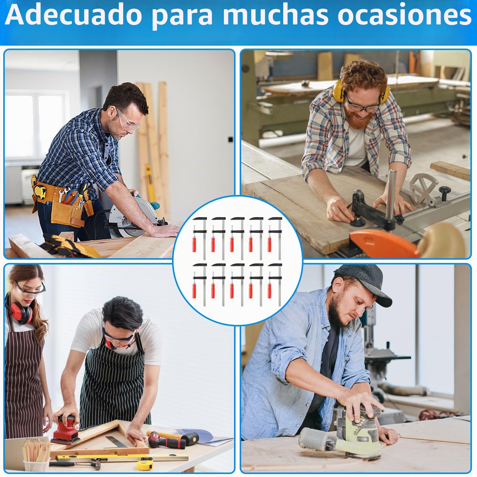 Juego de 10 abrazaderas de tornillo, juego profesional con mango de 10 componentes de 50 x 200, ancho de sujeción 200 mm, profundidad de sujeción 50 mm, mordazas de acero maleable