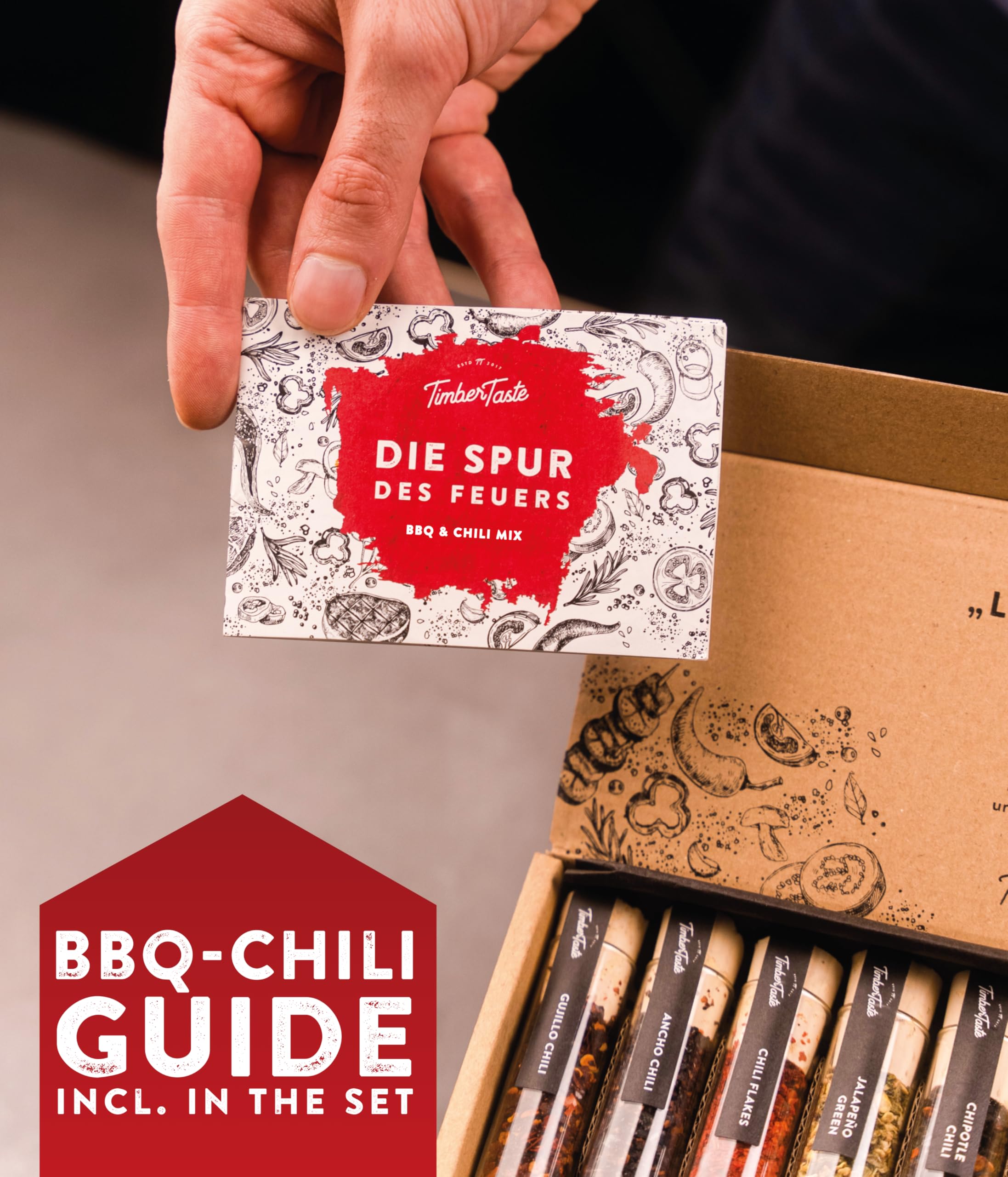 TIMBER TASTE® Gewürzset Geschenk Herren 10er Set 5 Grill Gewürze 5 scharfe Chilli Gewürze 1.200.000 Scoville