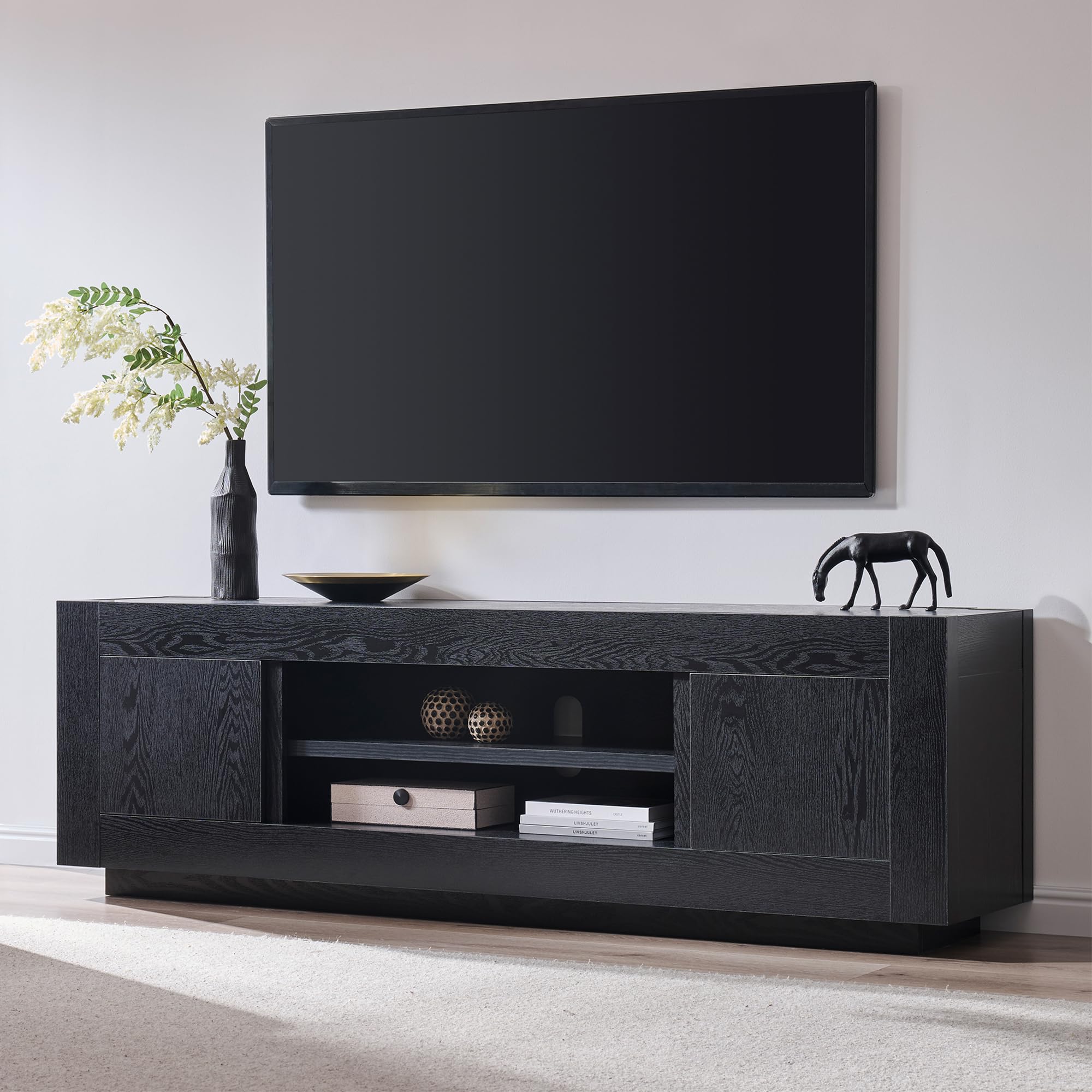 OKD 70 inch black oak thick block TV stand