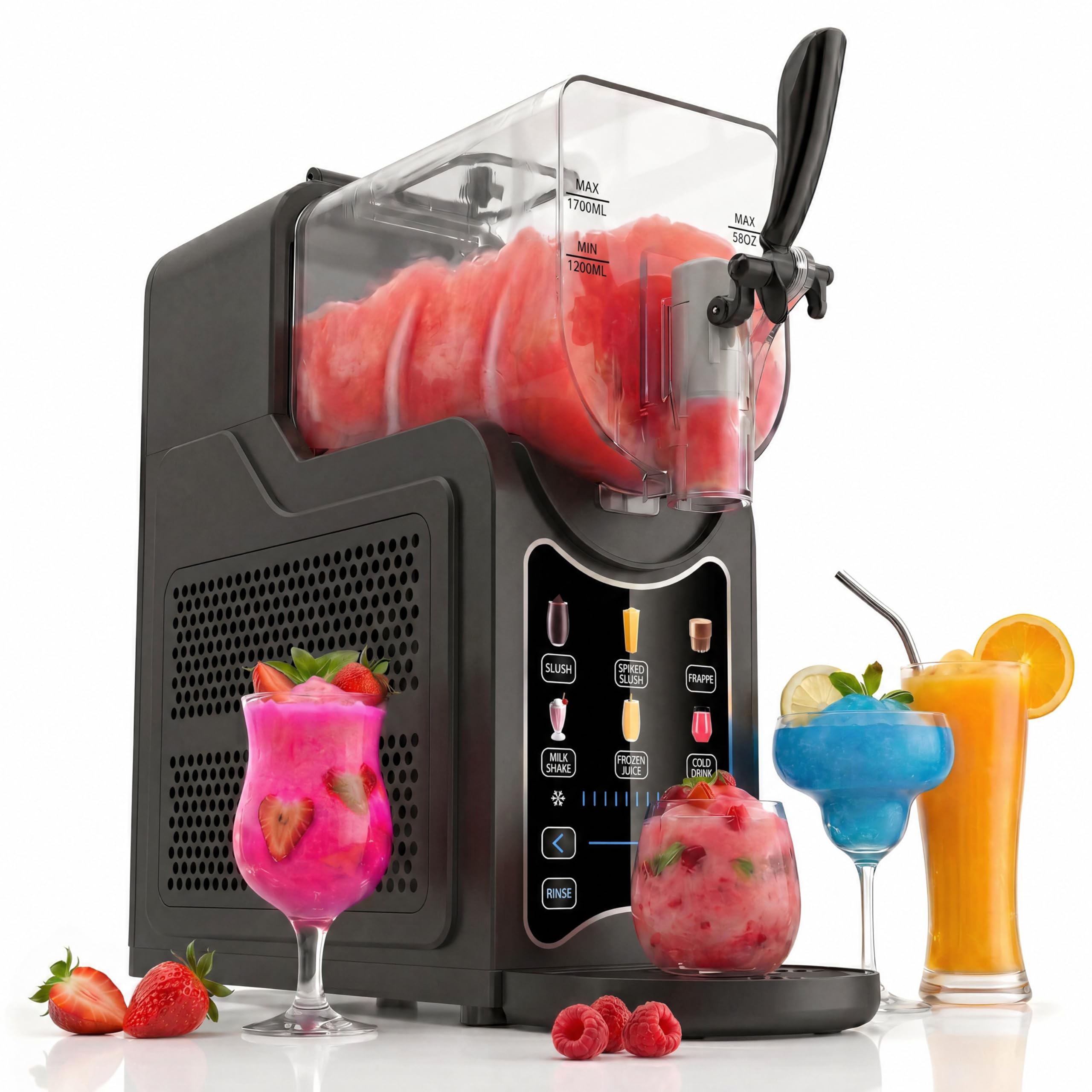 Silvergear® Machine à Granité 2,6 L | Machine à Slush sans Glaçons | 6 Programmes pour Granité, Frappé & Milkshake | Contrôle Température & Rinçage | 46×16×41 cm | Noir Inox
