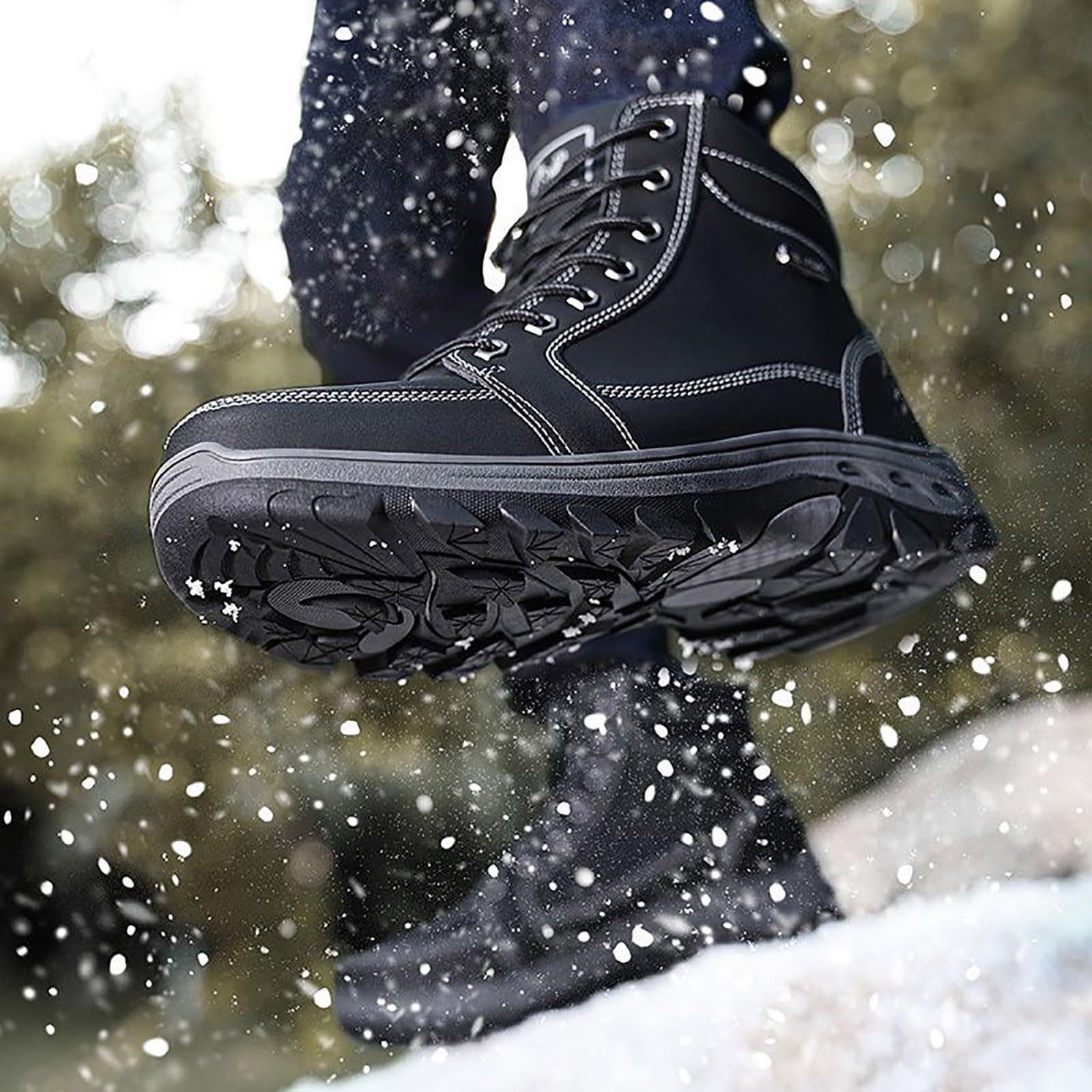 Generisch Bottes de neige d'hiver pour homme avec semelle antidérapante, design anti-collision, couche intérieure en peluche douce, bottes de randonnée thermiques pour temps froid