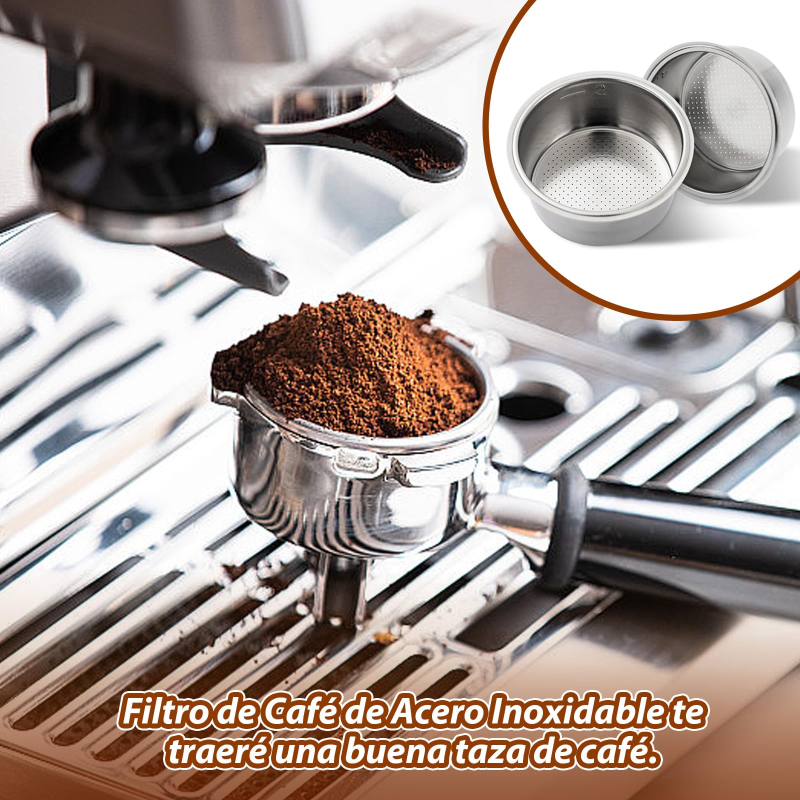 2 stuks 51 mm 1 en 2 kopjes koffiefilters van roestvrij staal, drukvrij, compatibel met Cecotec Ufesa Delonghi koffiezetapparaten, gemakkelijk te reinigen, espresso-filtermand met borstel en lepel