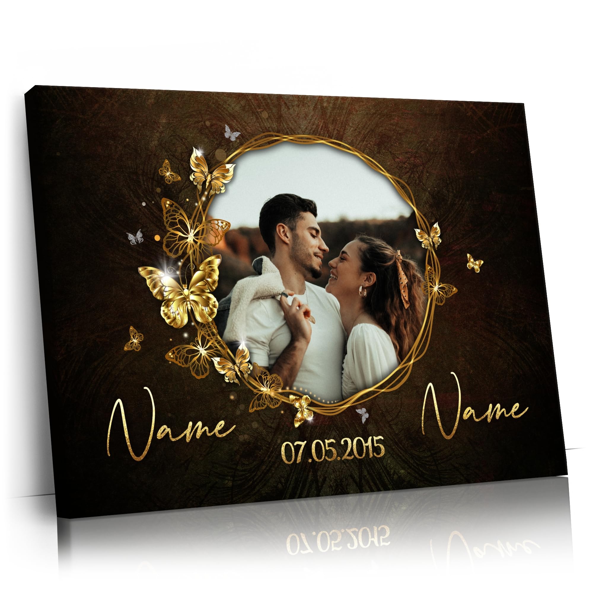Liebesleinwand Personalisiertes Foto-Leinwandbild gestalten | Spiegel der Liebe | Geschenk zum Jahrestag, Hochzeitstag, Verlobung, Hochzeit | Leinwandbild gestalten mit Foto, Namen und Datum