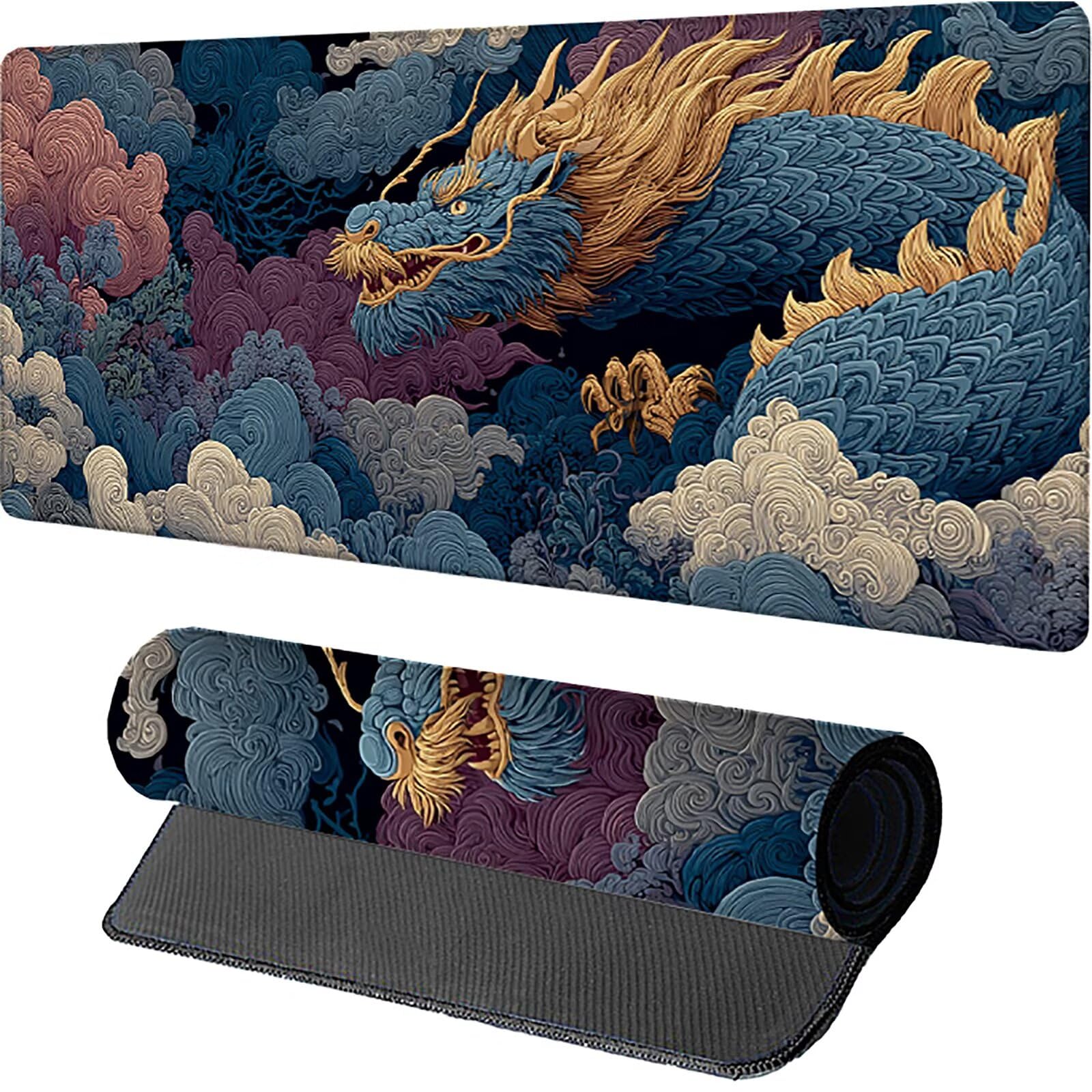 Dragon Gamingowa podkładka pod mysz, 1600 x 800 x 3 mm, niebieska, podkładka pod mysz XXL z przyszytymi krawędziami, akcesoria gamingowe, poprawia precyzję i prędkość, podkładka pod mysz, duża, do