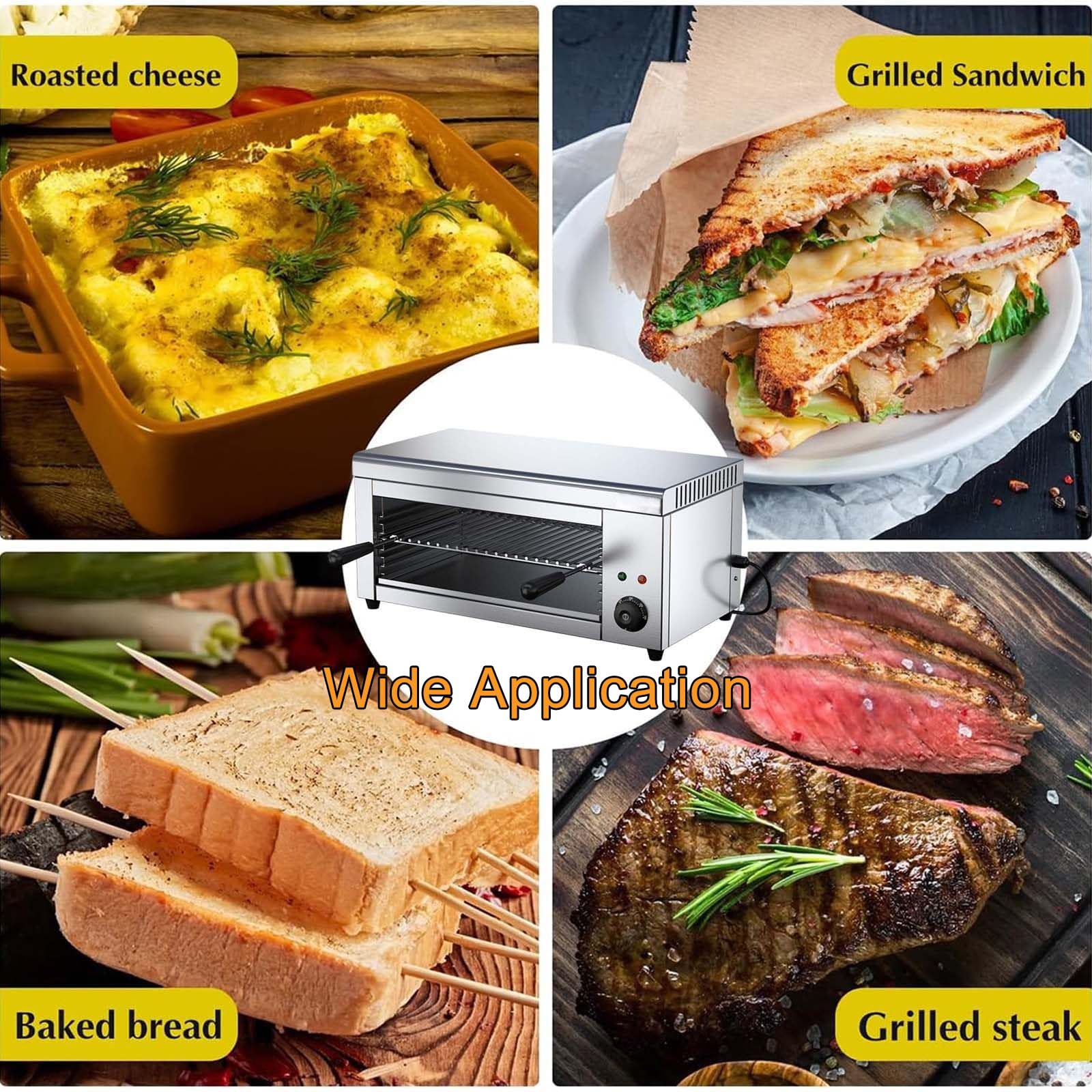 Salamandra Eléctrica Profesional De 2000 W, Gratinador De Acero Inoxidable con Temperatura De 50–300 °c, Parrilla Ajustable En 4 Alturas Y Bandeja Recogegotas