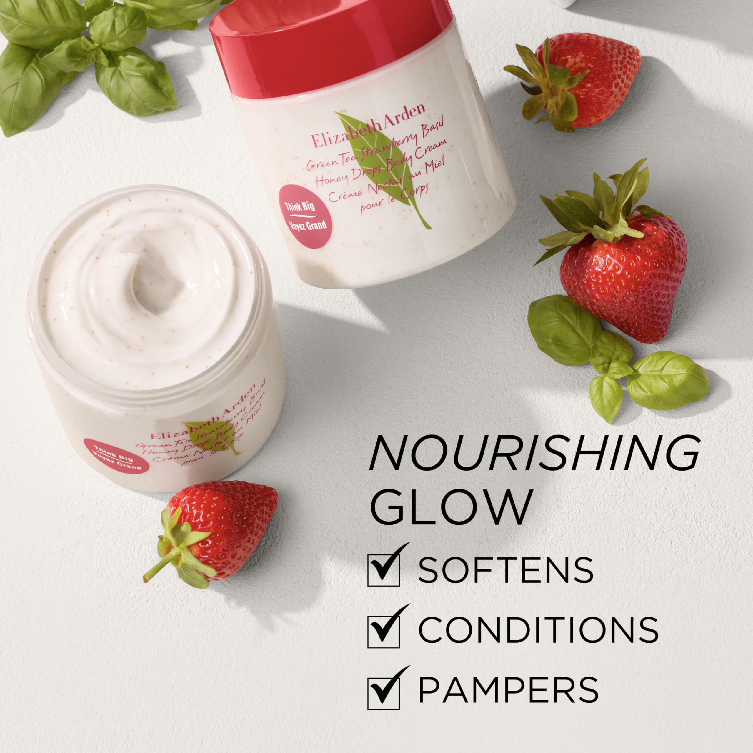 Elizabeth Arden Green Tea Strawberry Basil Honey Drops Body Cream, Hydrating Lightweight Moisturizer for Skin Care, 16.9 fl oz