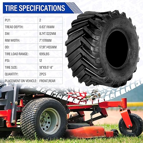 Miniatura 2 de SUNROAD Neumáticos de tractor para cortacésped de 18 x 9.50-8 de 18 x 9.50 x 8 189.50-8 para césped y jardín, neumáticos para carrito de golf, sin