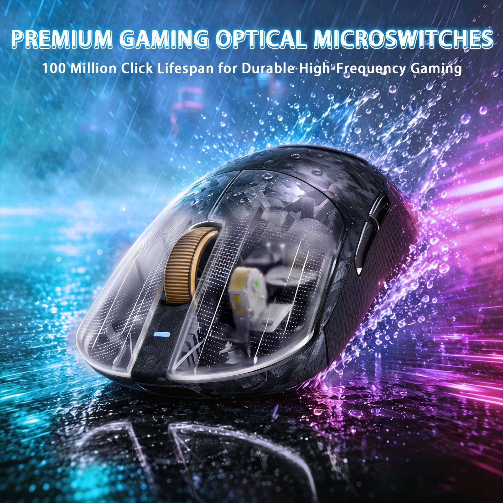 MAMBASNAKE ATTACK SHARK RS3 ULTRA Souris Gaming Sans Fil Fibre Carbone, MCU Nordic 54L15, Capteur PAW3955MAX, Jusqu’à 52000 DPI, 66g Ultra-Légère, Dual 8000Hz, Design Dongle Shark-Fin,for PC/MAC, Noir